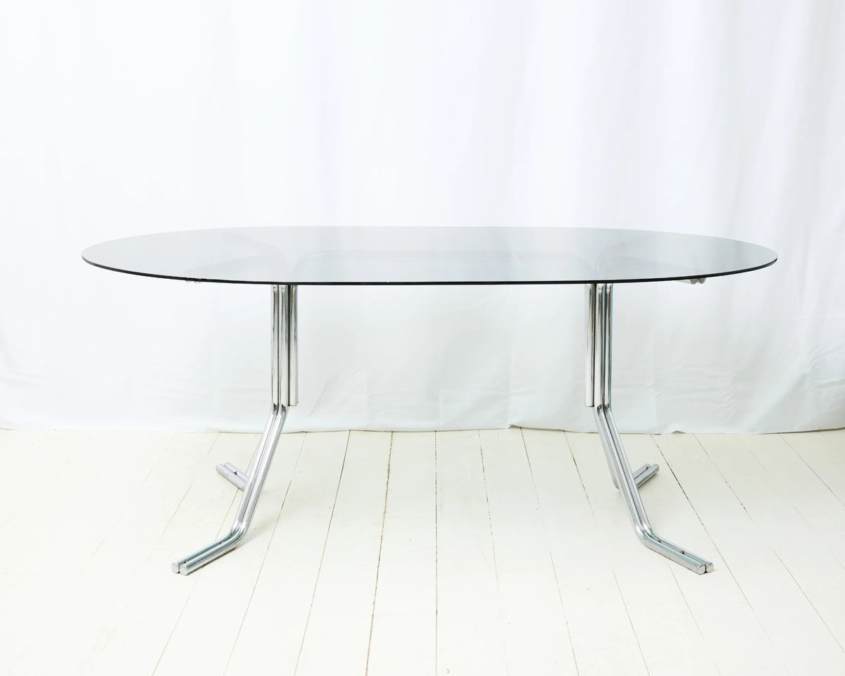 Table à manger avec double piètement tubulaire en chrome, 1970s