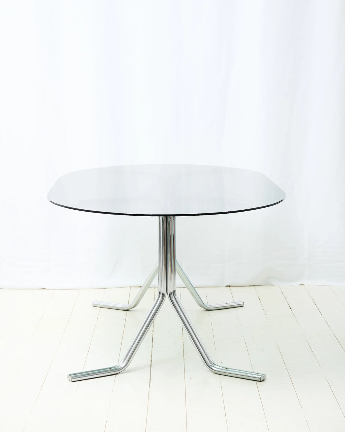 Table à manger avec double piètement tubulaire en chrome, 1970s