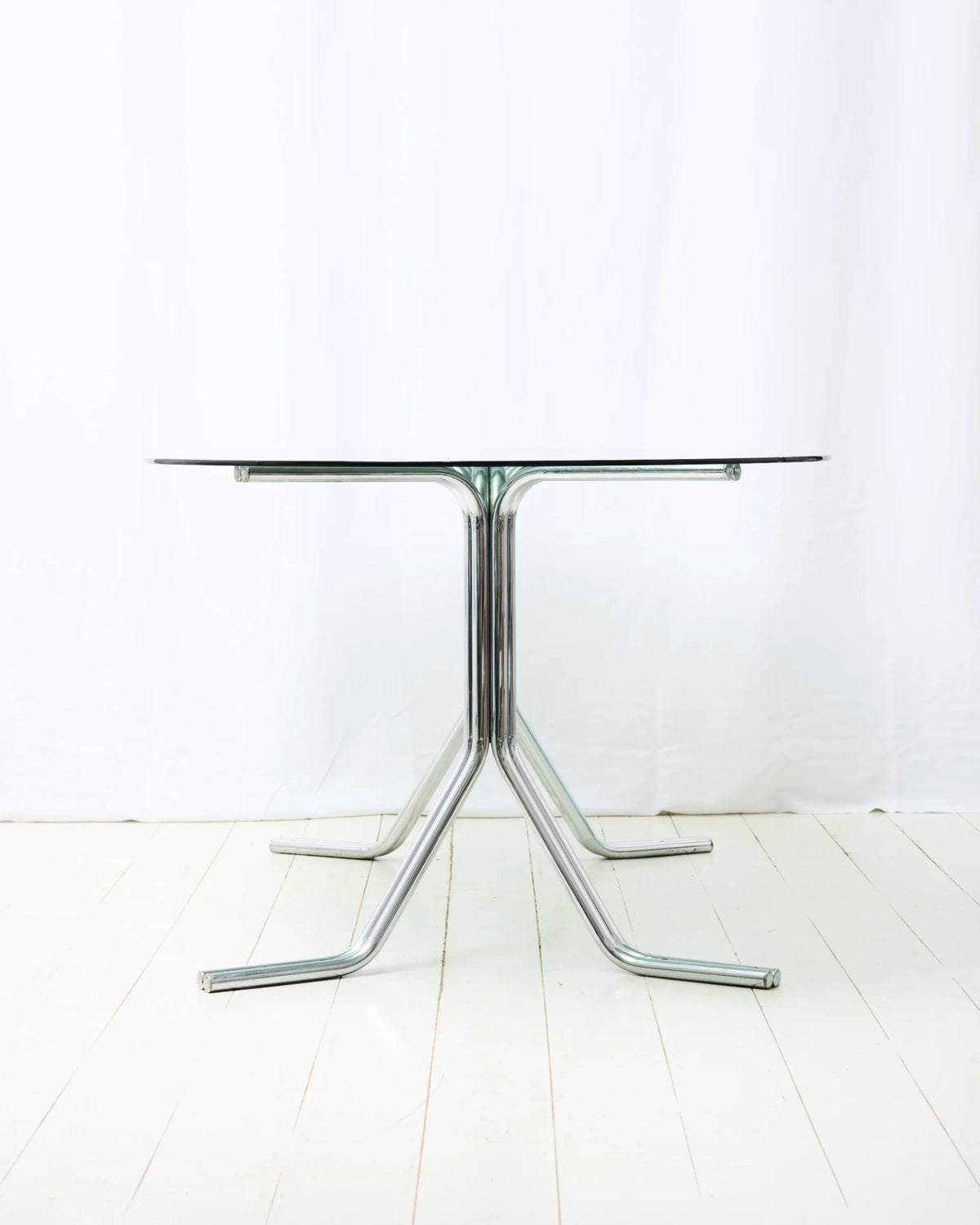 Table à manger avec double piètement tubulaire en chrome, 1970s