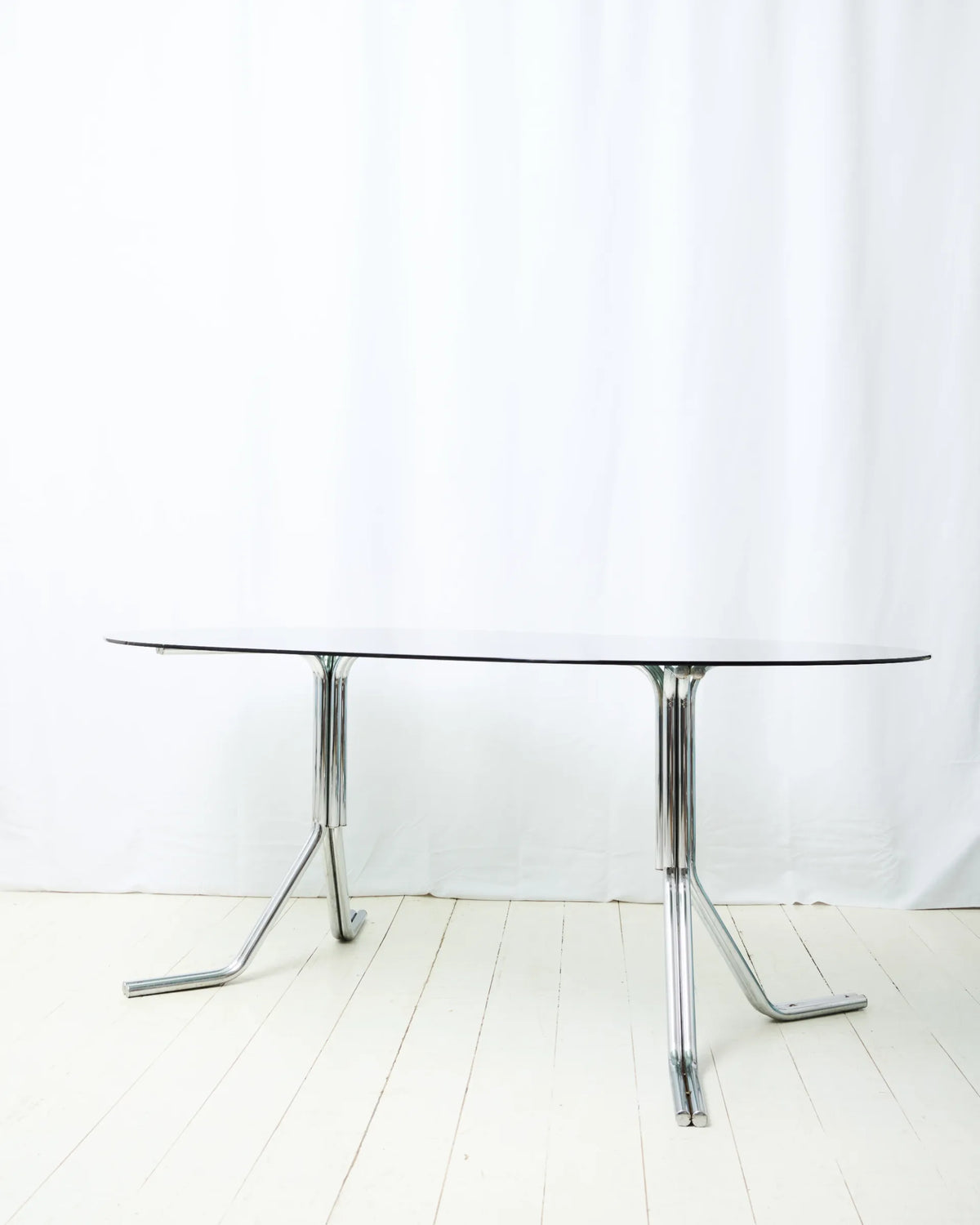 Table à manger avec double piètement tubulaire en chrome, 1970s