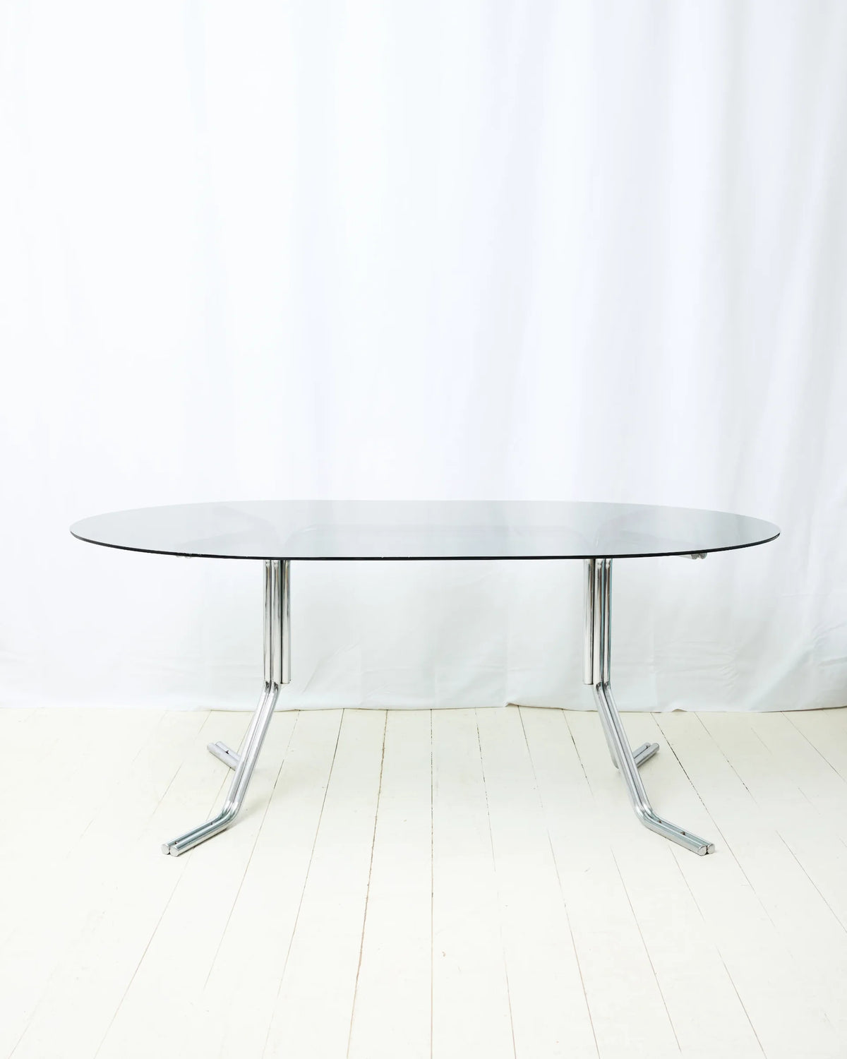 Table à manger avec double piètement tubulaire en chrome, 1970s