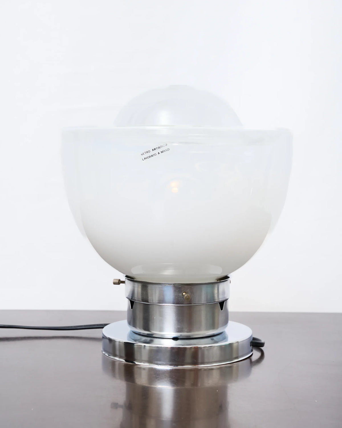 Lampe à poser en verre de murano blanc transparent, Mazzega, Italie, 1970