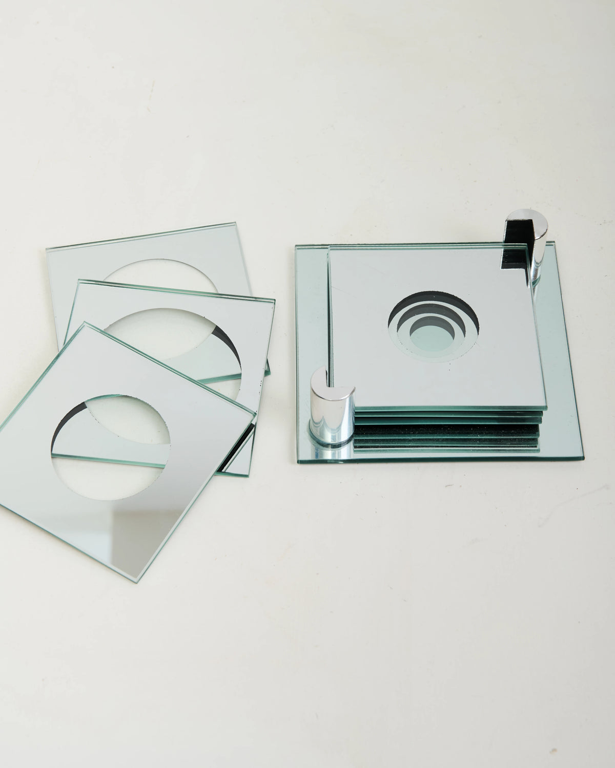 Space age coasters, round mirror, 1970s