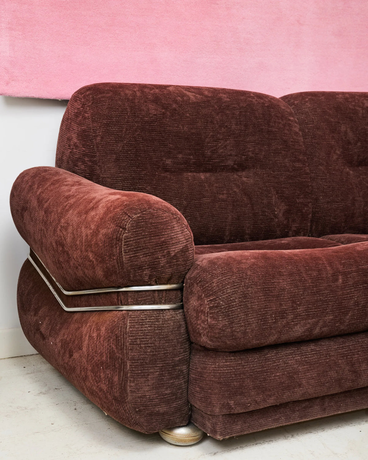 Brown velvet and chrome sofa, attr. Adriano Piazzesi, Italy, 1980s