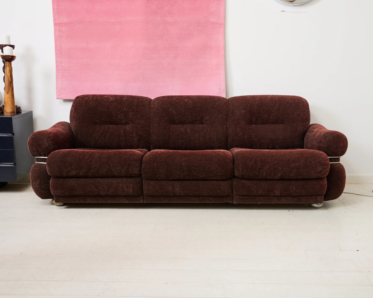 Brown velvet and chrome sofa, attr. Adriano Piazzesi, Italy, 1980s
