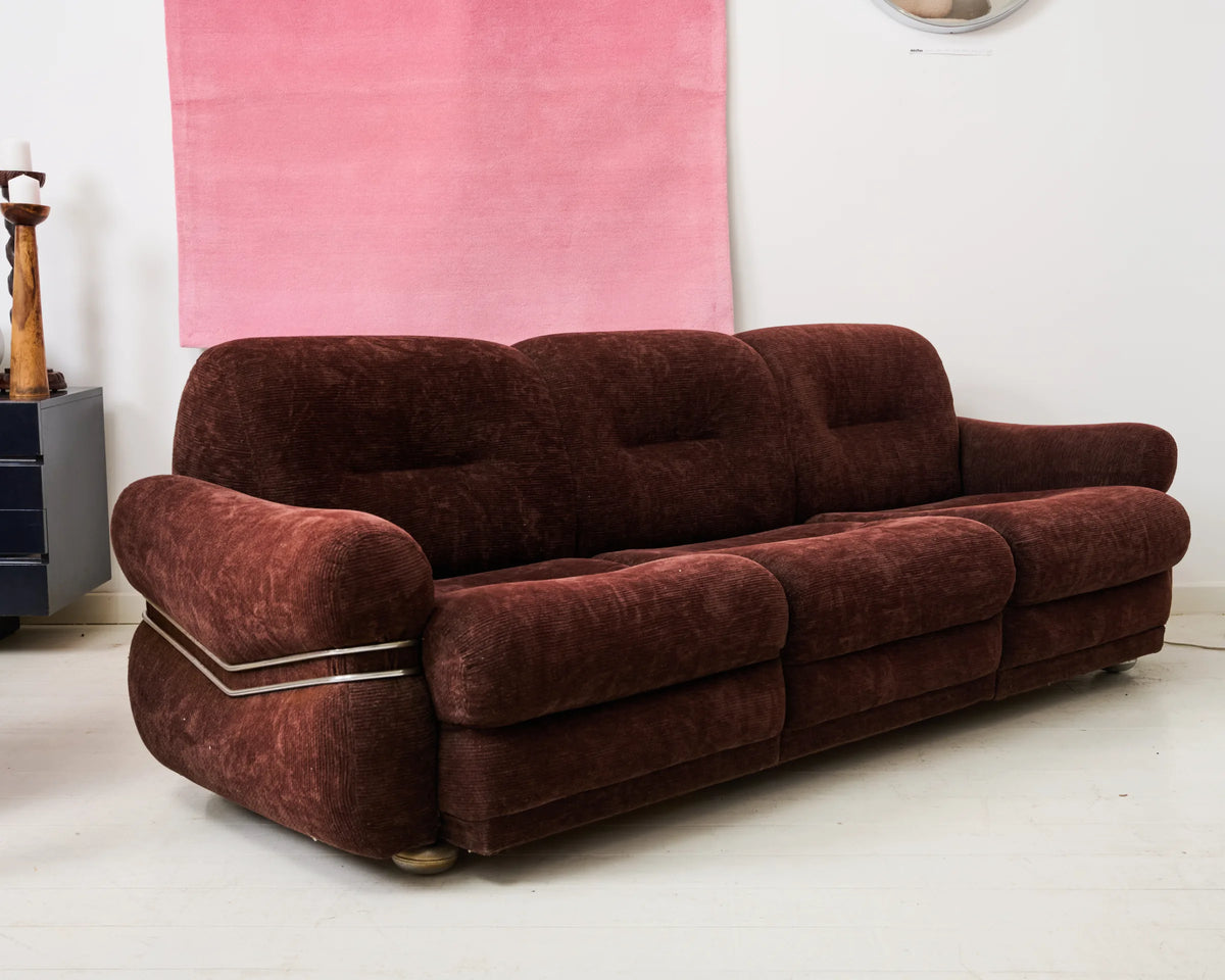 Brown velvet and chrome sofa, attr. Adriano Piazzesi, Italy, 1980s