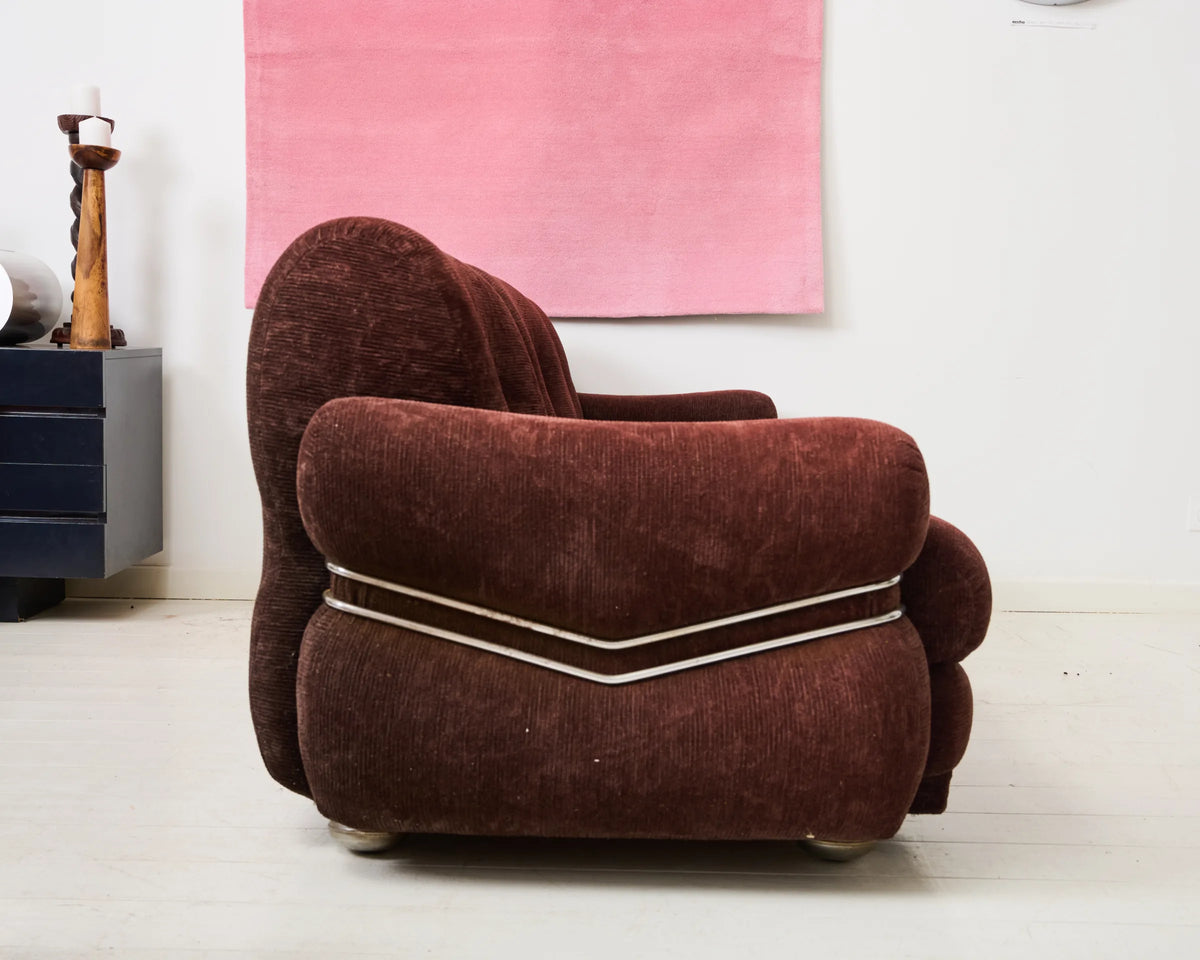 Brown velvet and chrome sofa, attr. Adriano Piazzesi, Italy, 1980s