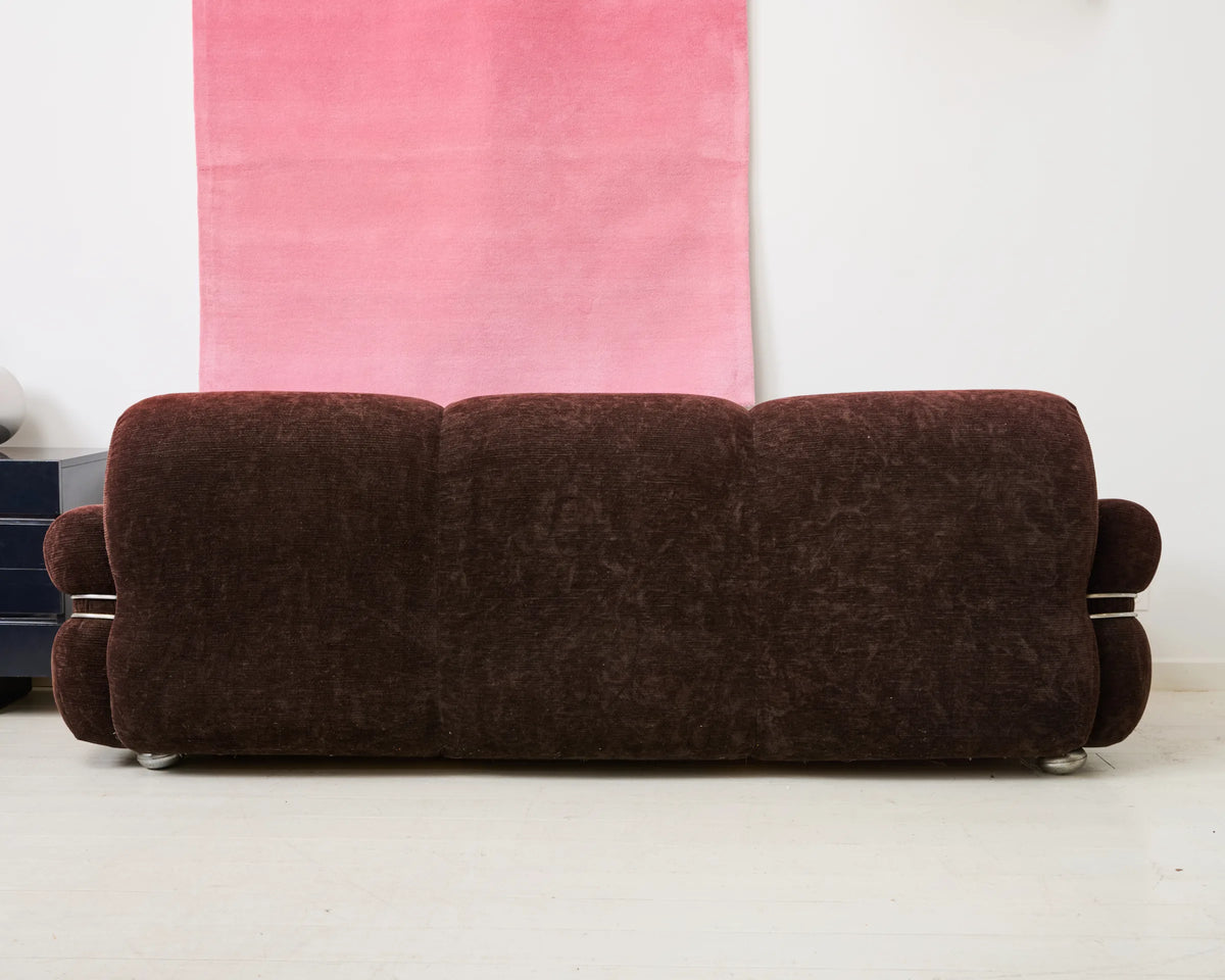 Brown velvet and chrome sofa, attr. Adriano Piazzesi, Italy, 1980s