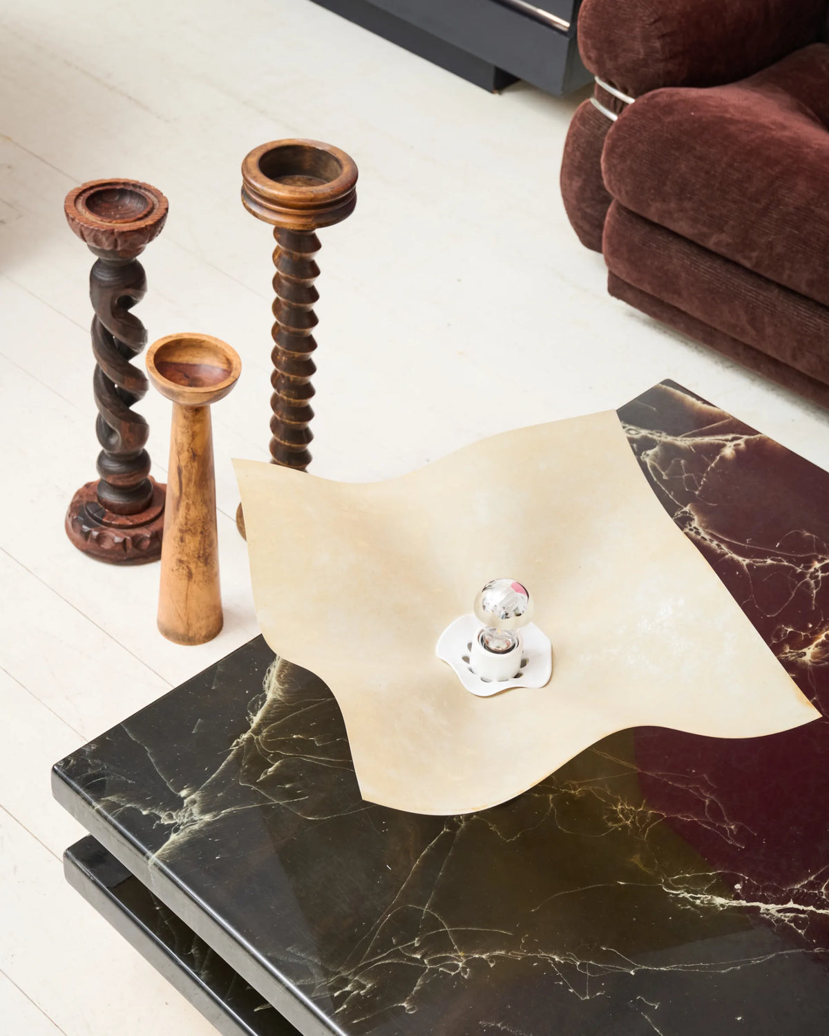 Sculptural light turned wood candlestick, 1940-1950