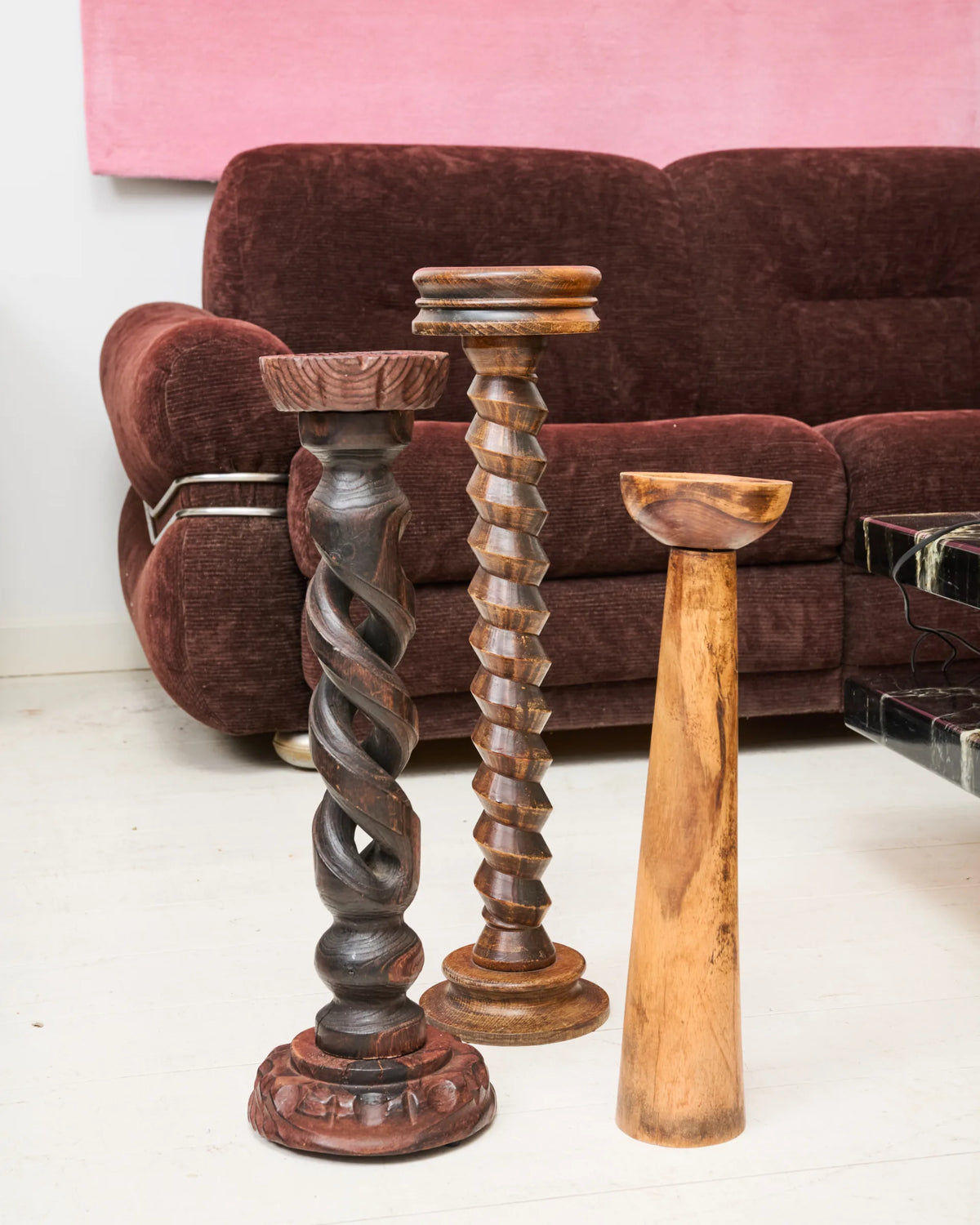 Sculptural light turned wood candlestick, 1940-1950