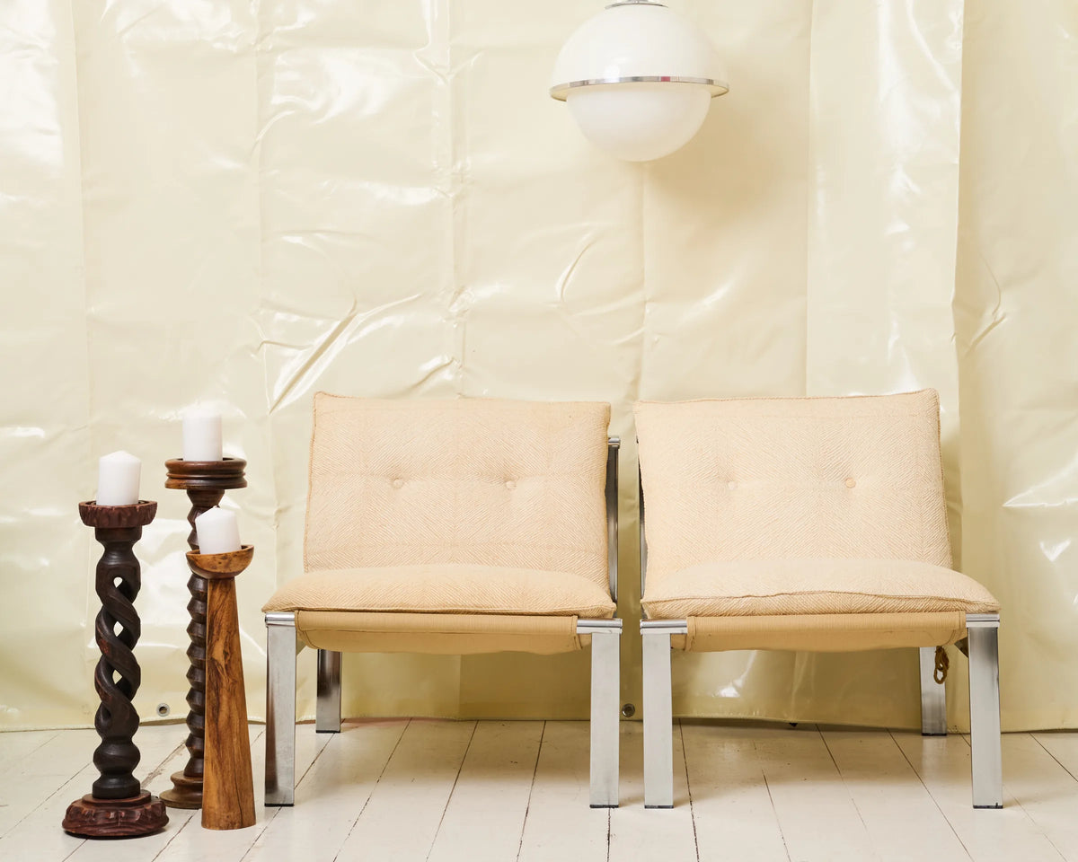Beige lounge chair with chrome frame (1 of 2), Italy, 1980s