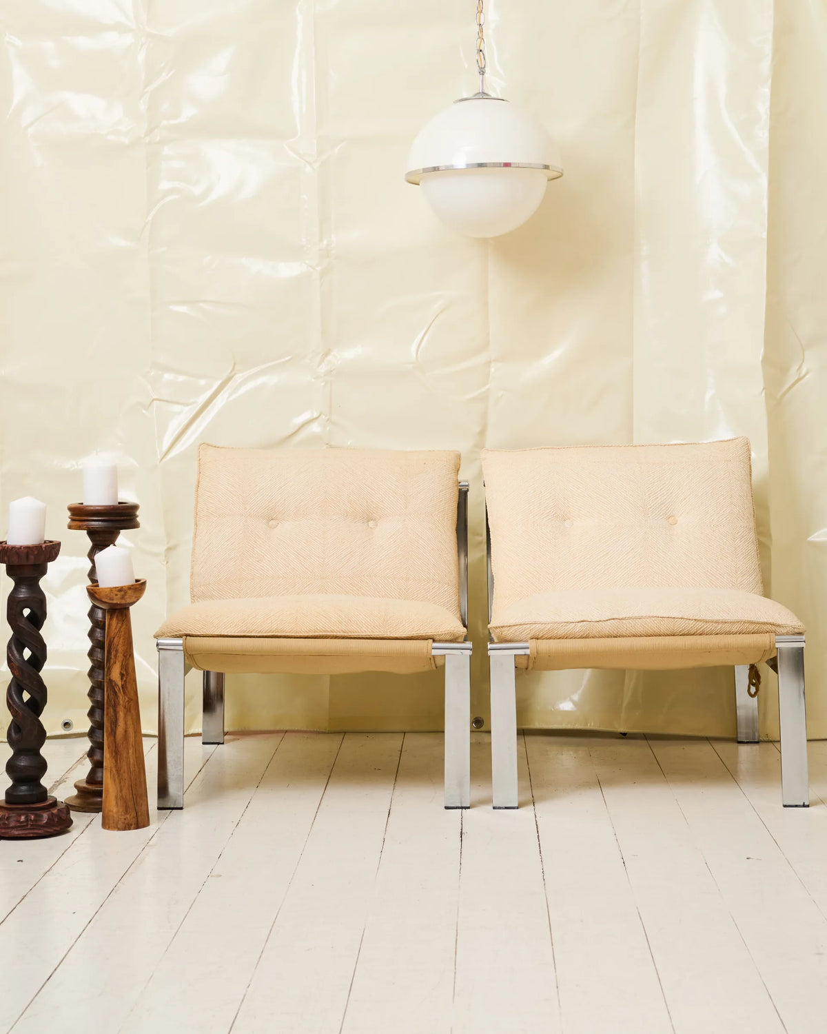 Beige lounge chair with chrome frame (1 of 2), Italy, 1980s