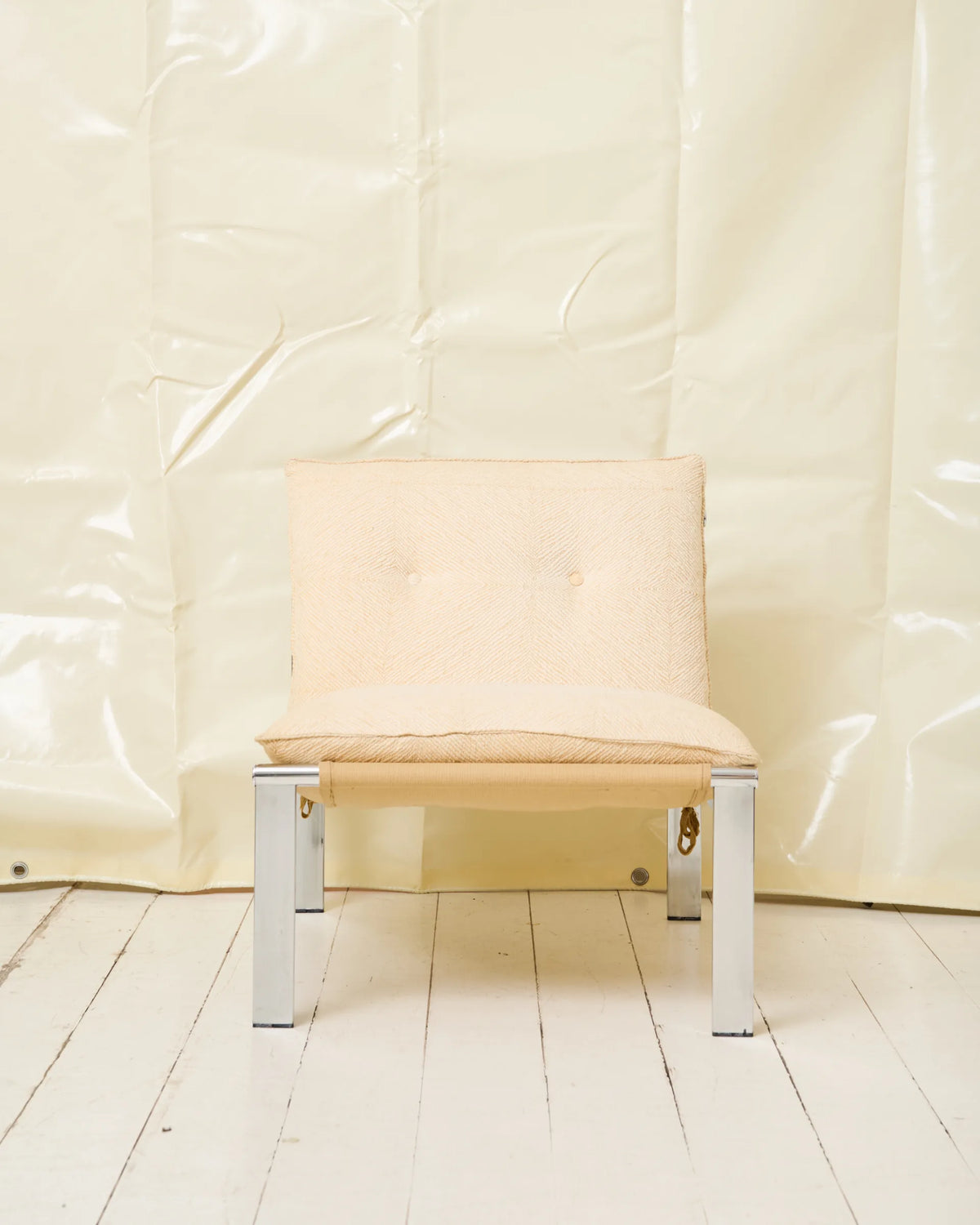 Beige lounge chair with chrome frame (1 of 2), Italy, 1980s