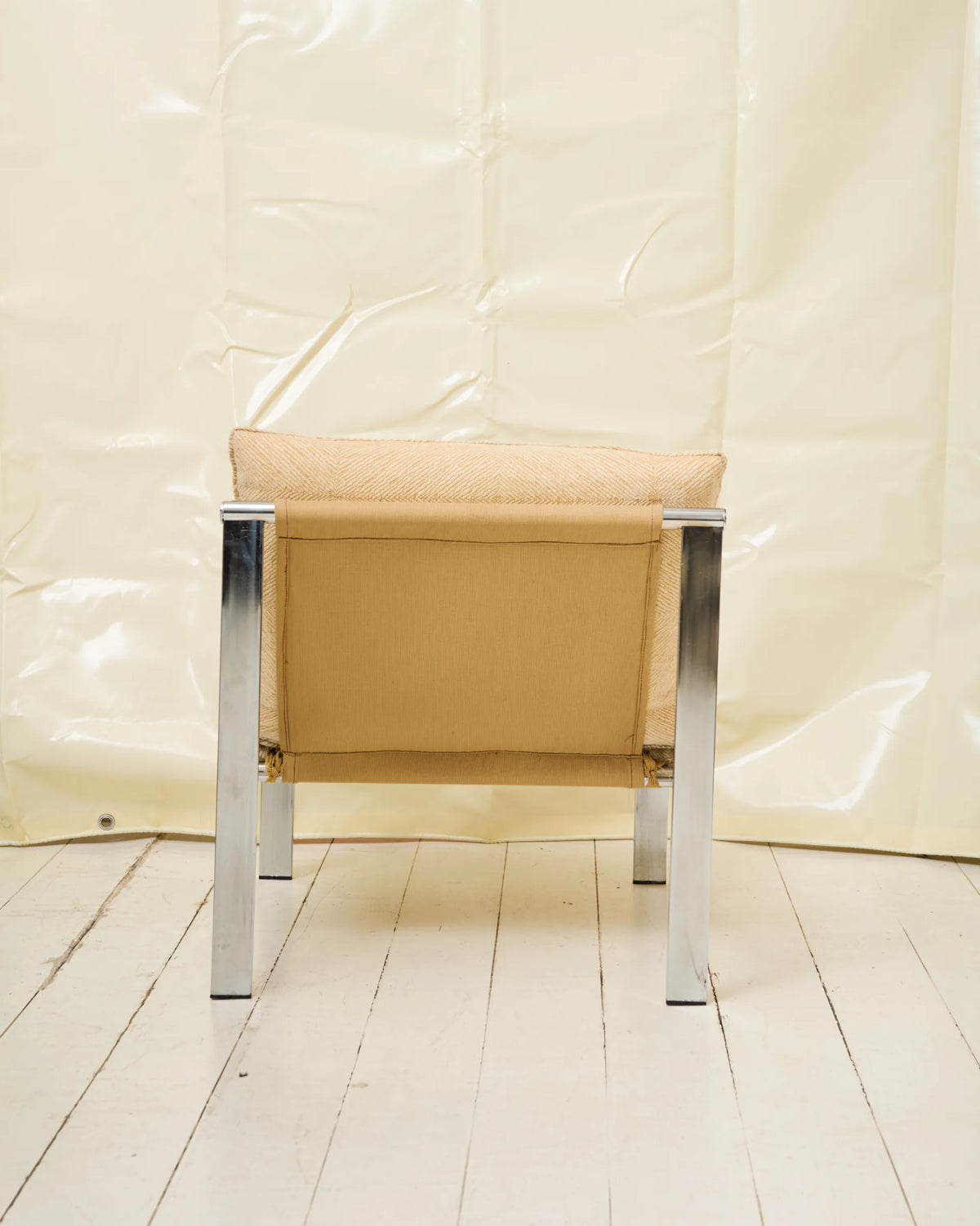Beige lounge chair with chrome frame (1 of 2), Italy, 1980s
