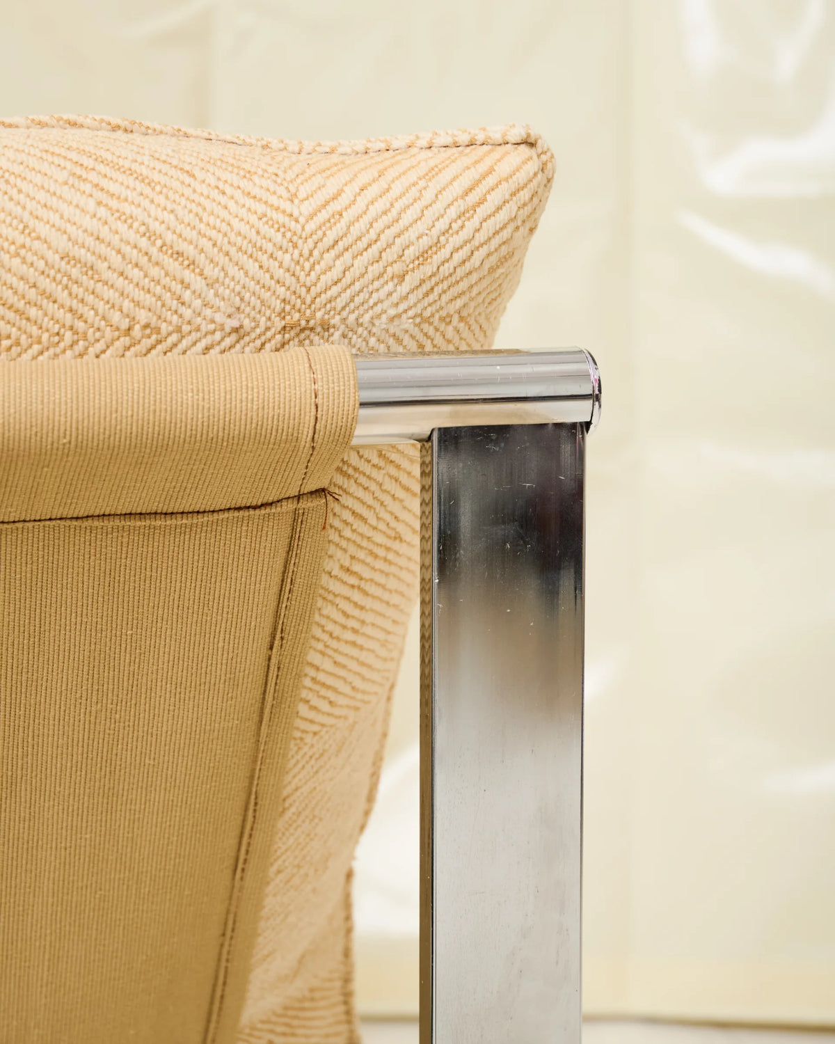 Beige lounge chair with chrome frame (1 of 2), Italy, 1980s