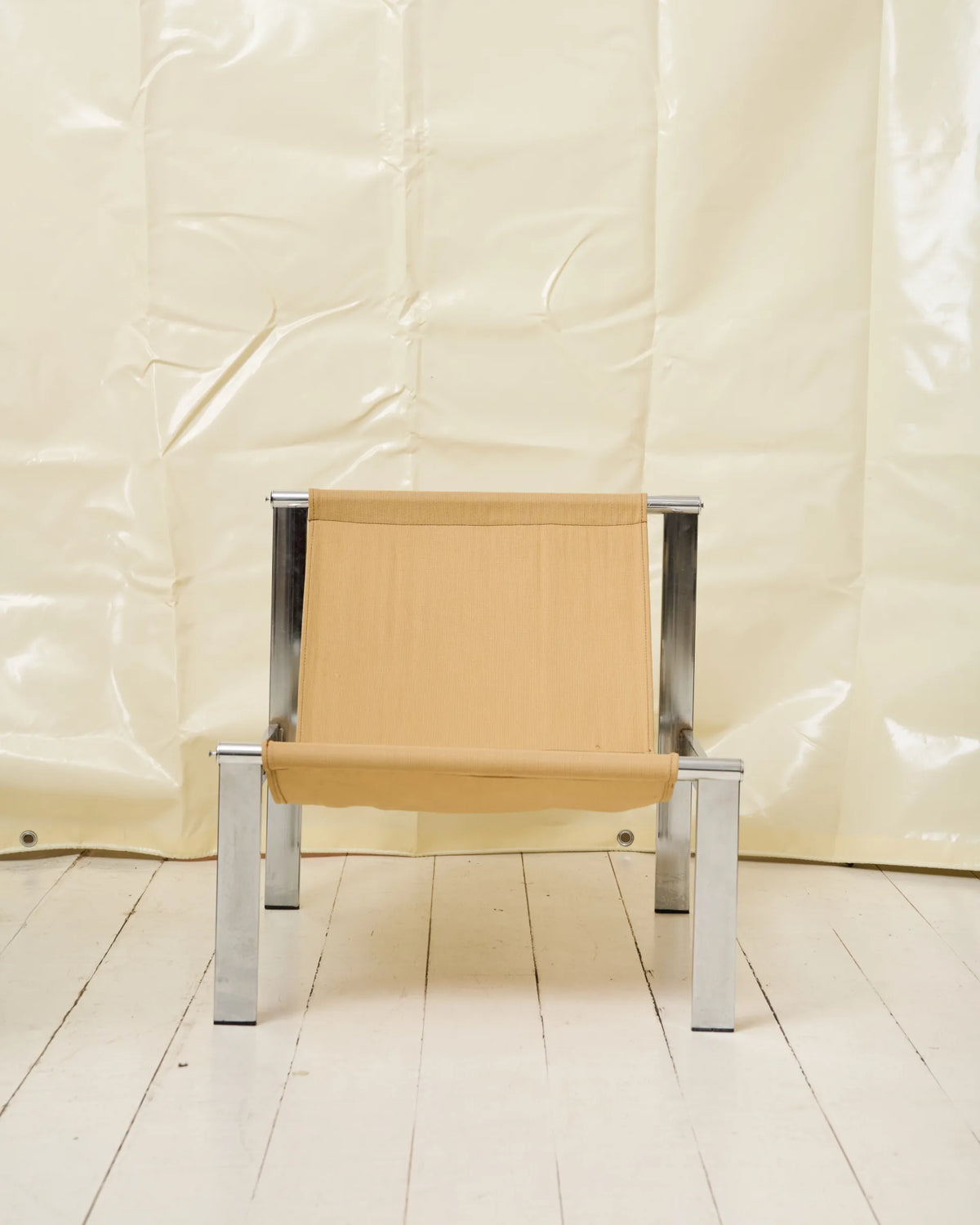 Beige lounge chair with chrome frame (1 of 2), Italy, 1980s