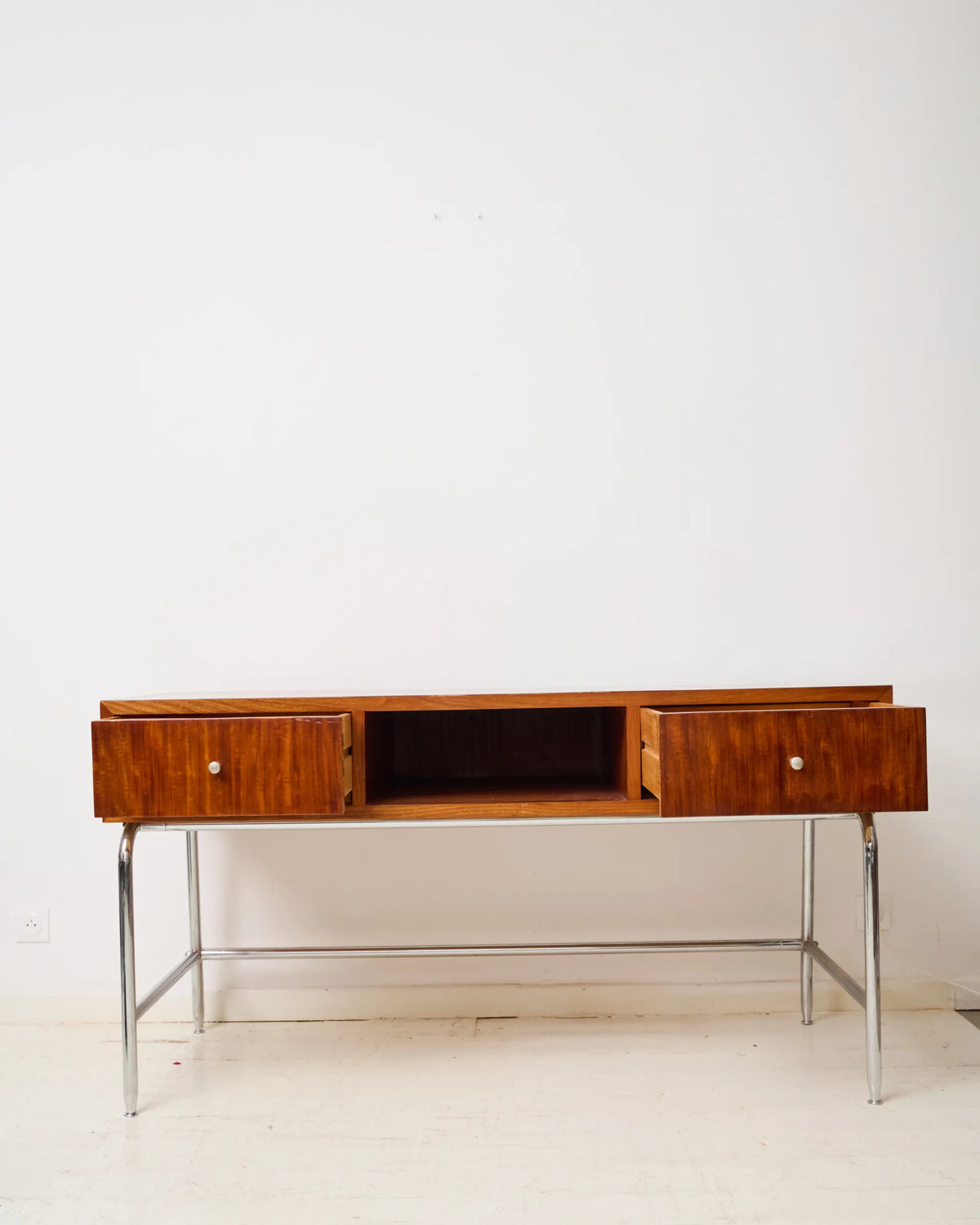 Mahogany and chrome metal desk, Italian manufacture, Italy, 1960s