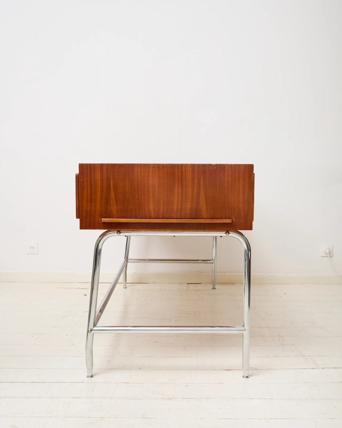 Mahogany and chrome metal desk, Italian manufacture, Italy, 1960s