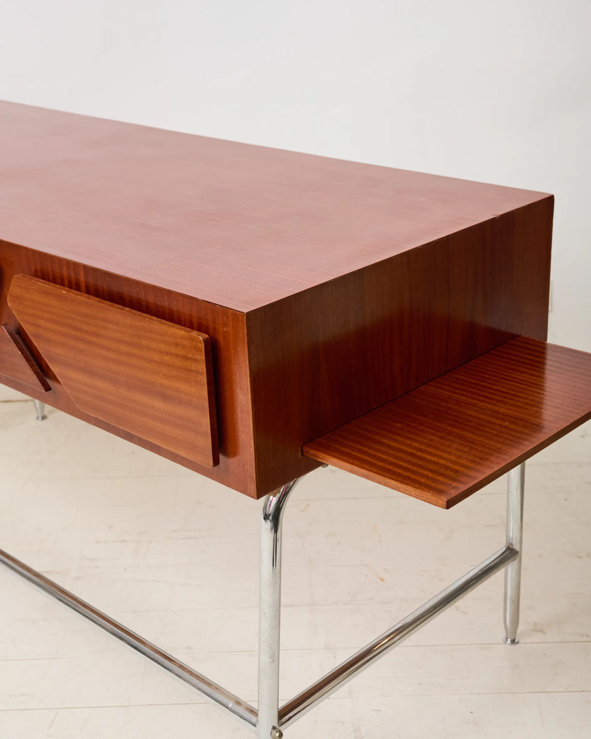 Mahogany and chrome metal desk, Italian manufacture, Italy, 1960s