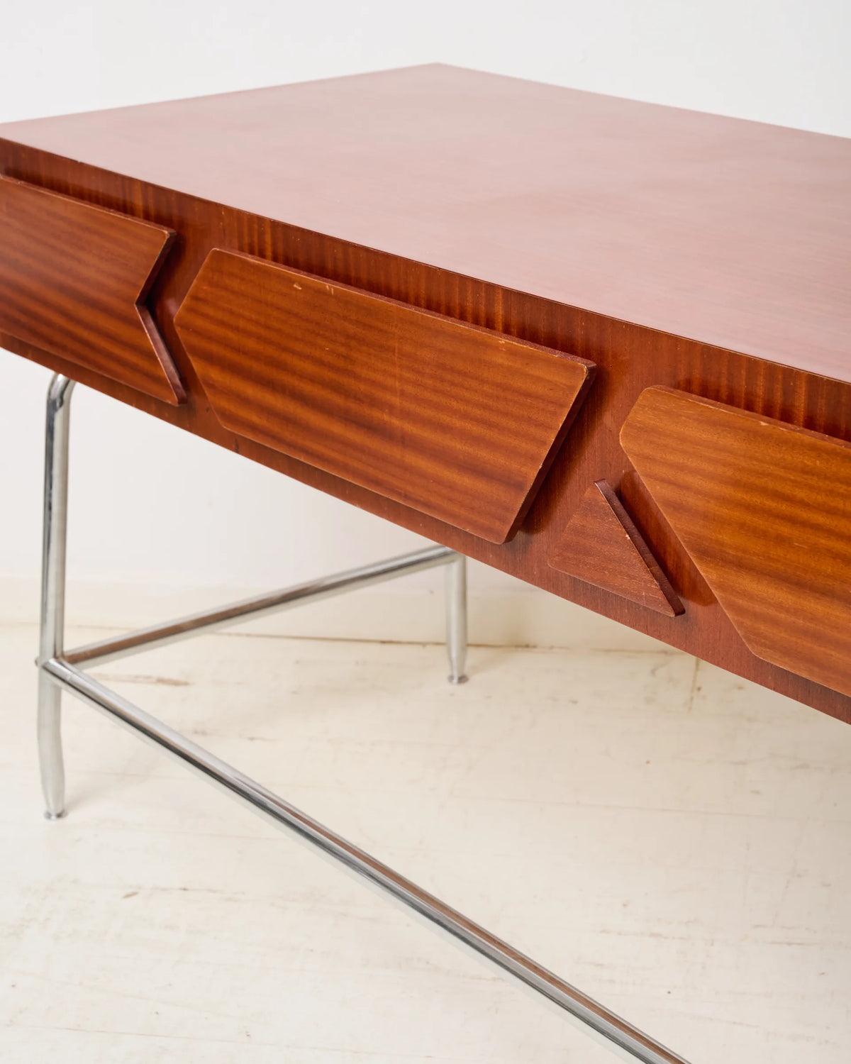 Mahogany and chrome metal desk, Italian manufacture, Italy, 1960s