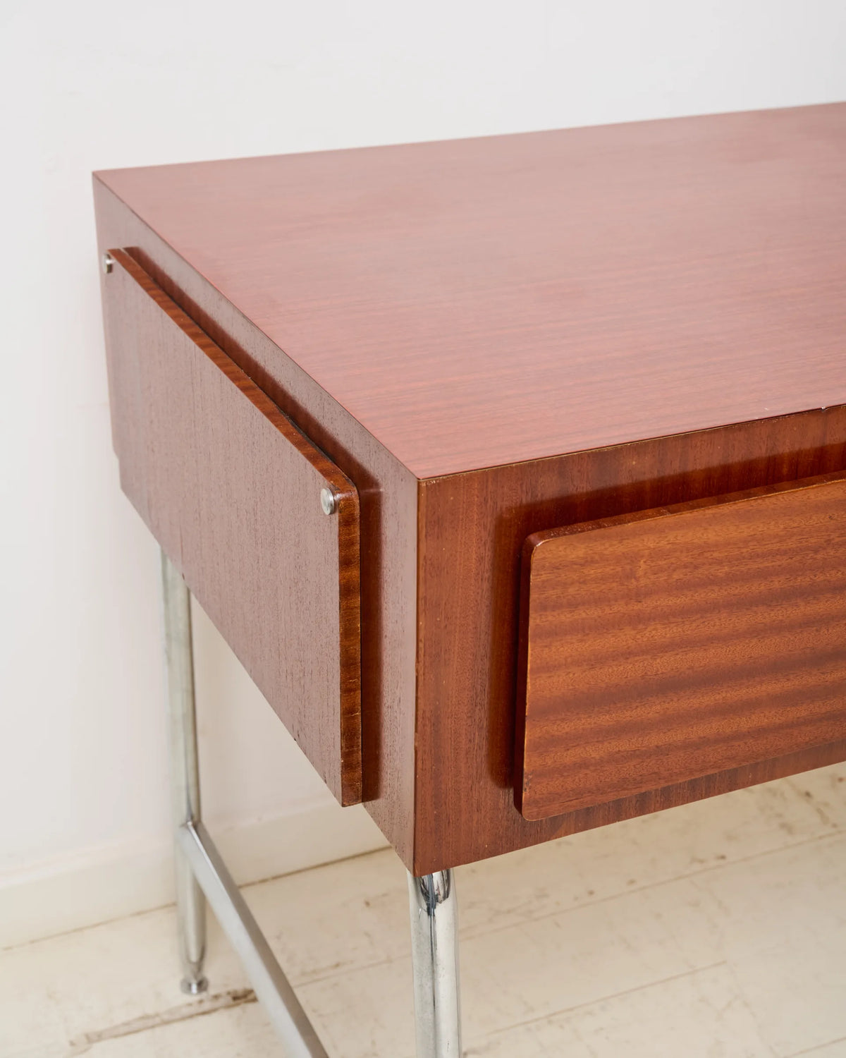 Mahogany and chrome metal desk, Italian manufacture, Italy, 1960s