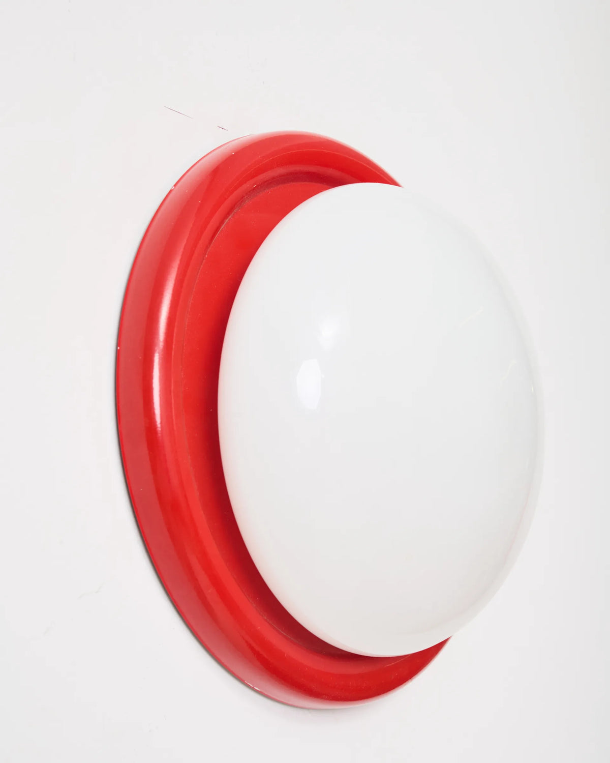 Red metal and opaline glass wall or ceiling lamp, 1970-1980s