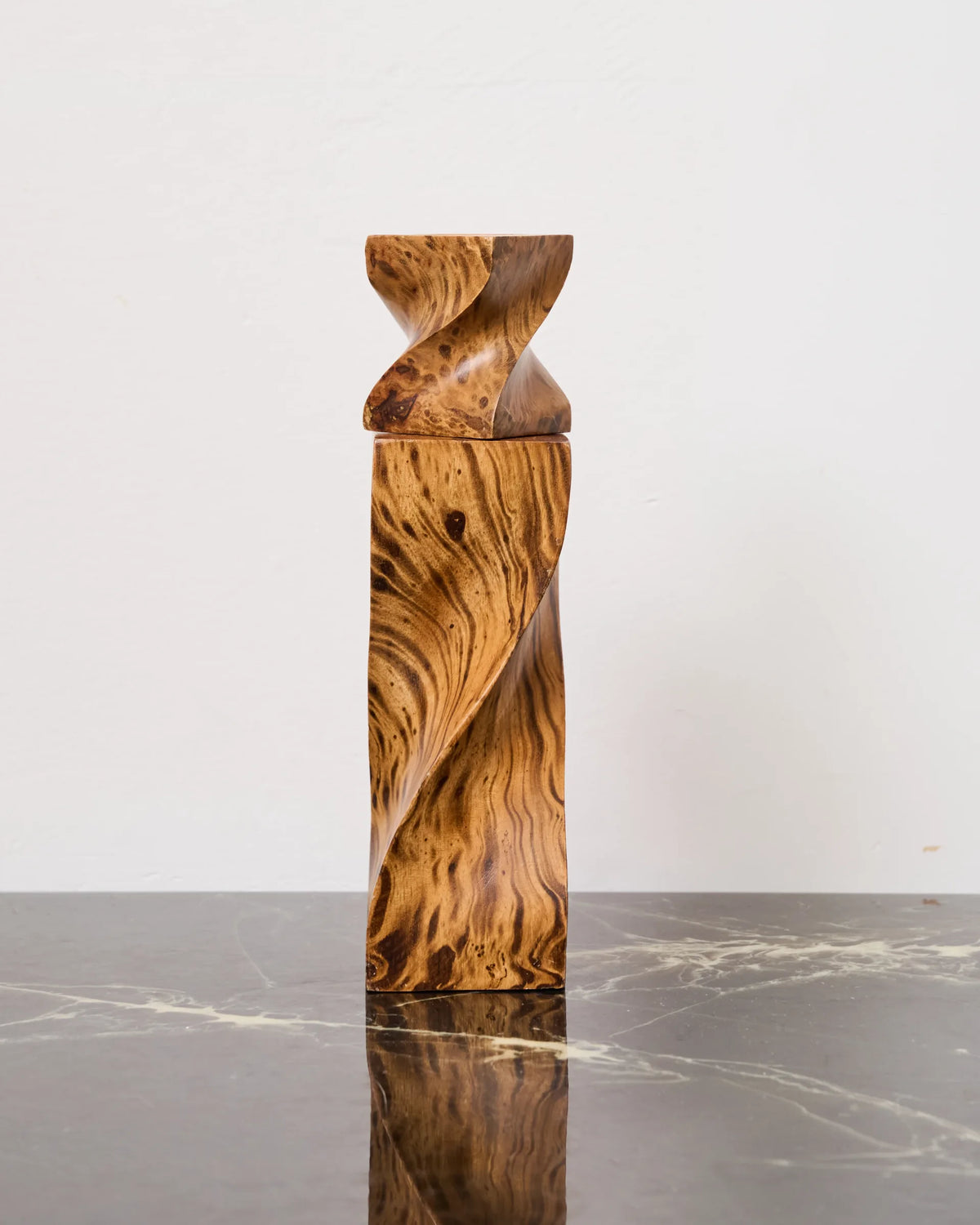 Pair of twisted wood candlesticks, 1970s