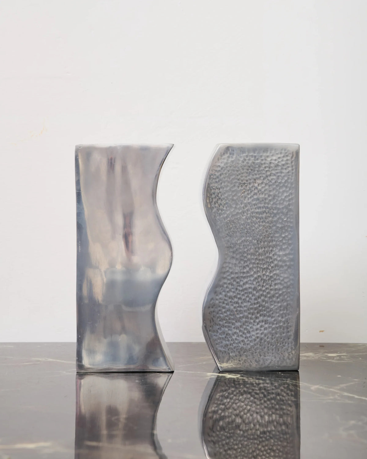 Textured rectangular vase, cast aluminum, 1970s