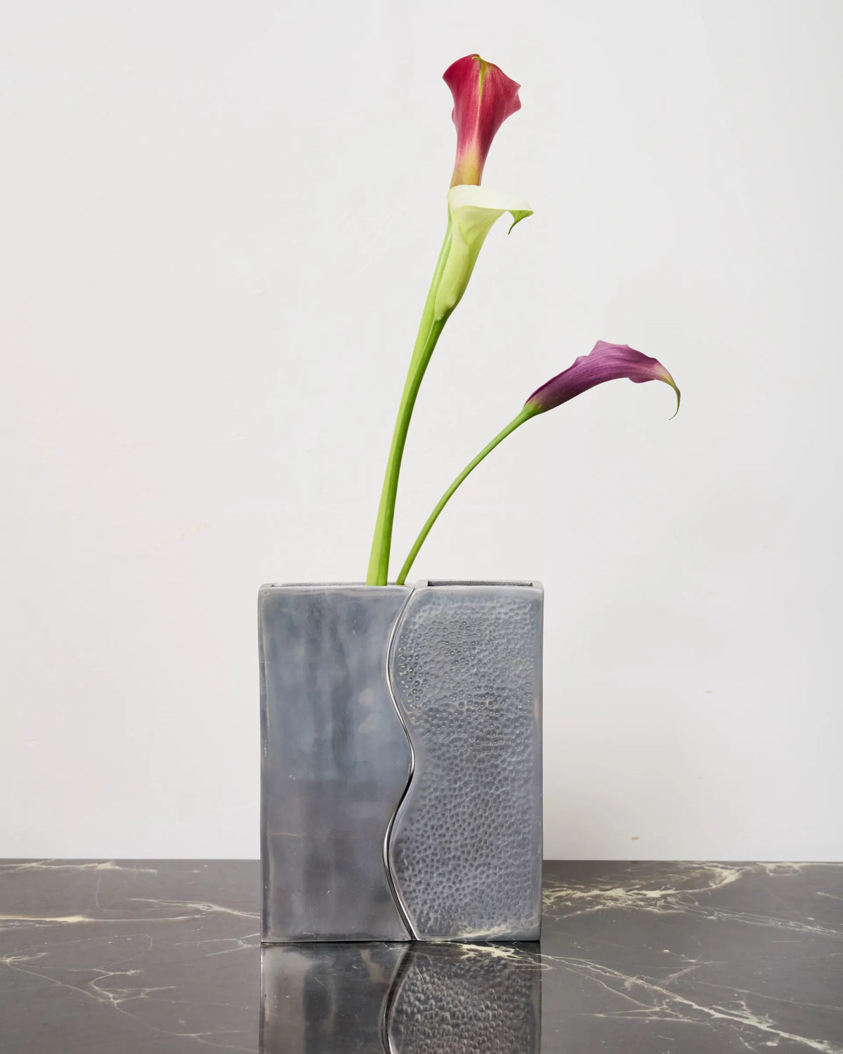 Textured rectangular vase, cast aluminum, 1970s