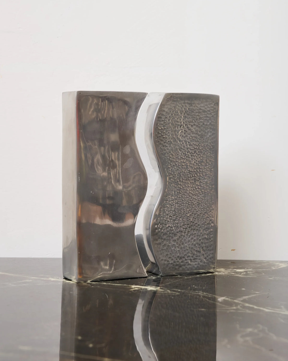 Textured rectangular vase, cast aluminum, 1970s
