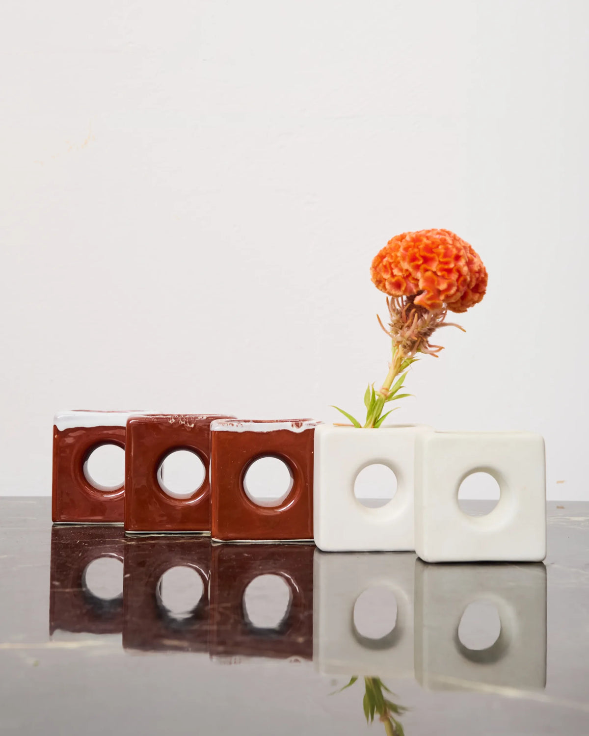 Brown rectangular vase with circle, dlg Bertoncello, 1970s