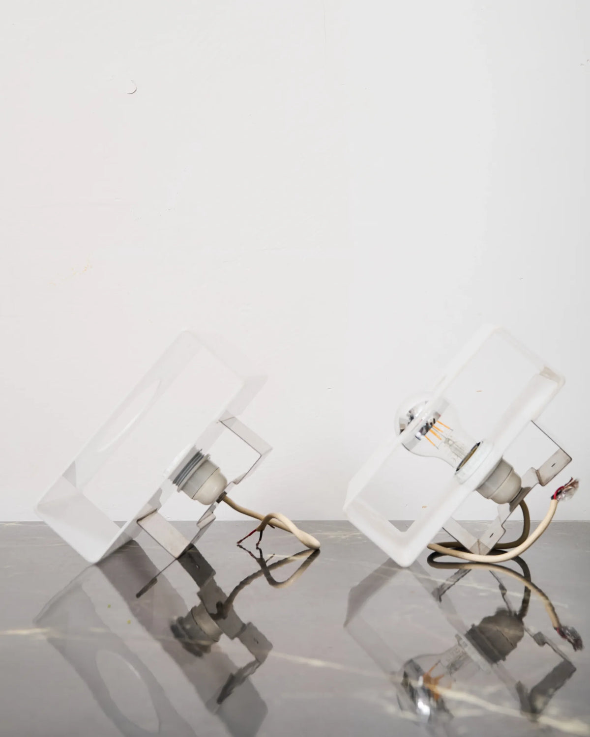 Pair of rectangular wall lights in white plexiglass, 1970s