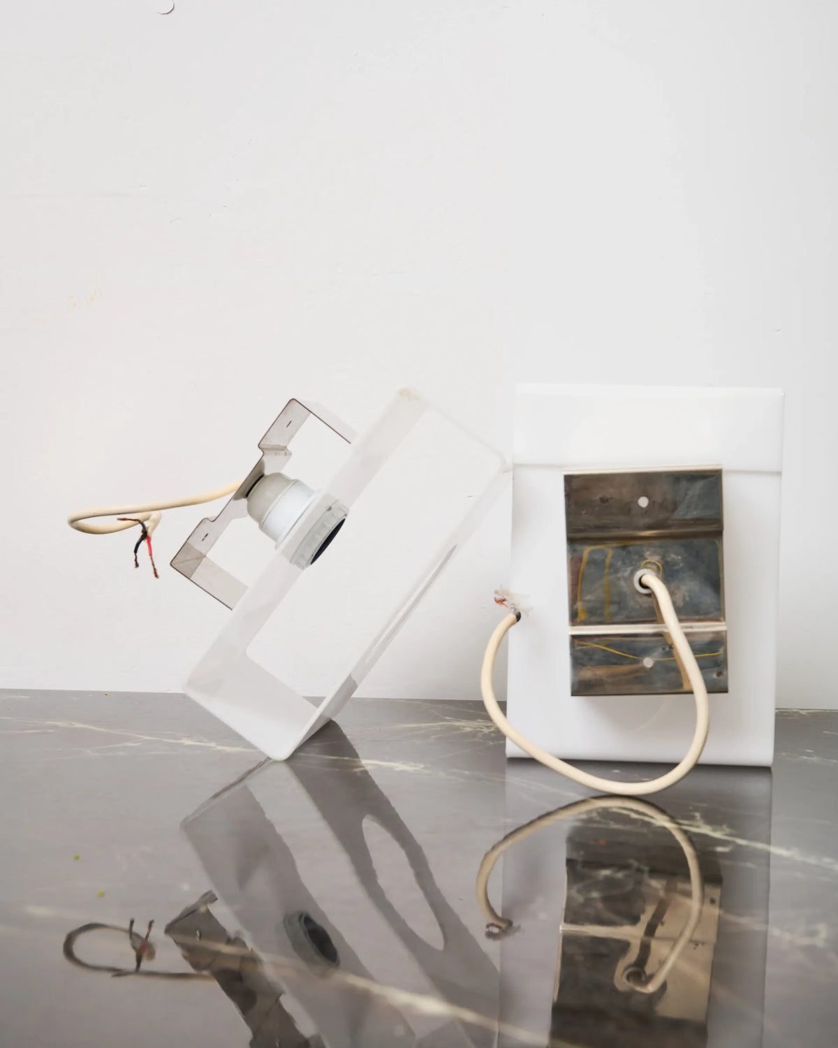 Pair of rectangular wall lights in white plexiglass, 1970s