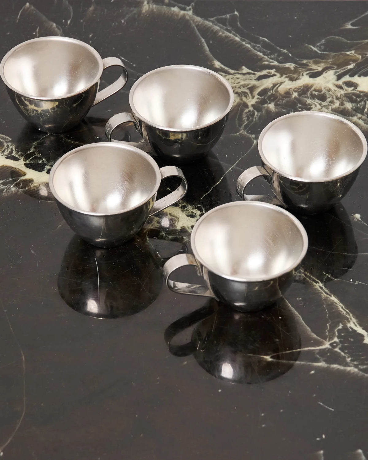 Set of five stainless steel cups, Nanni P&B, Italy