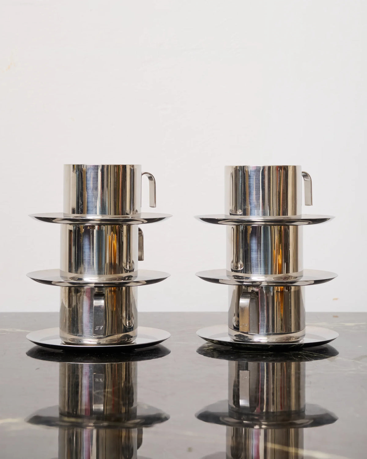 Six cups, Italweber, 18-10 stainless steel, 1970s