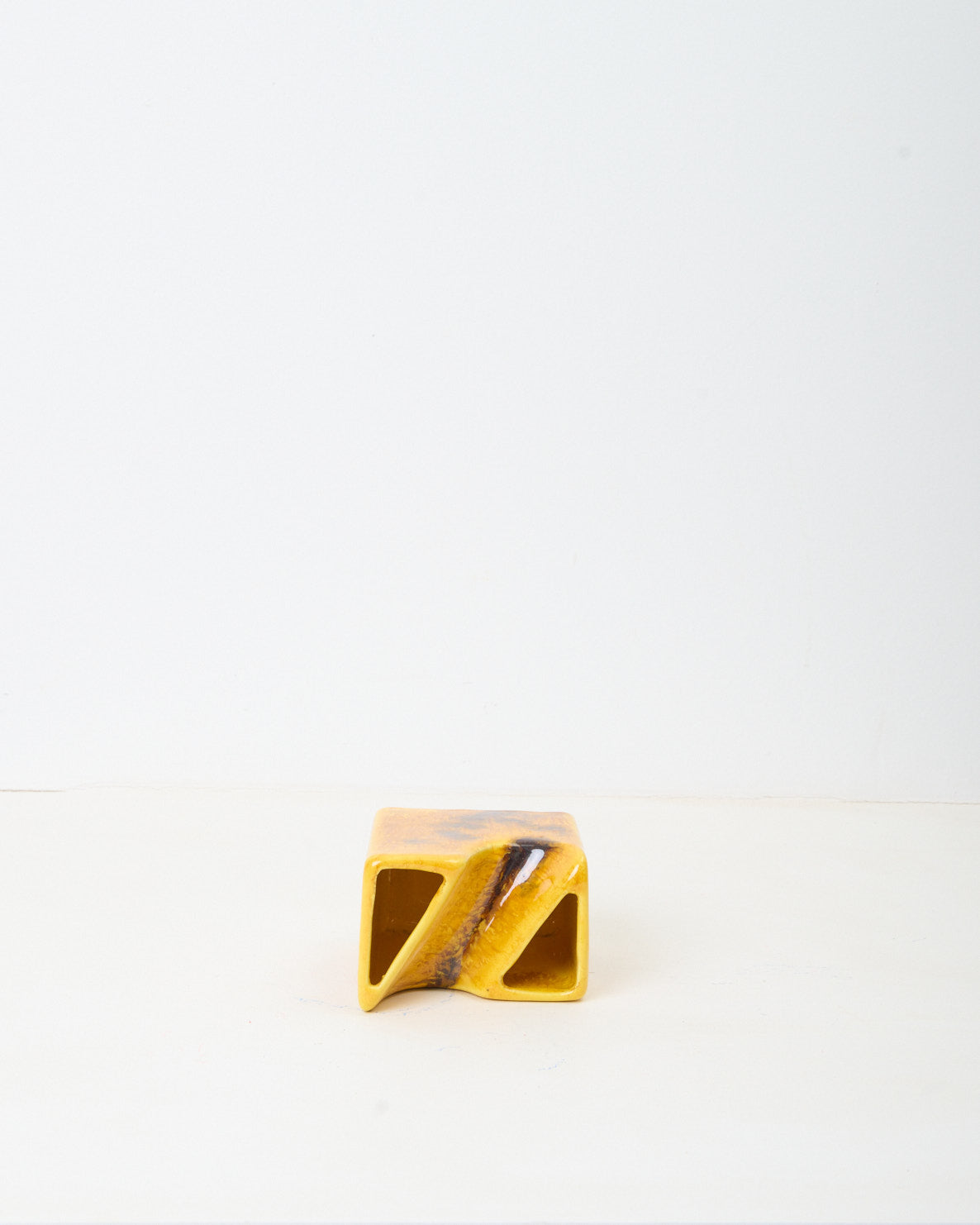 Double asymmetrical yellow vase, Bertoncello, 1970s