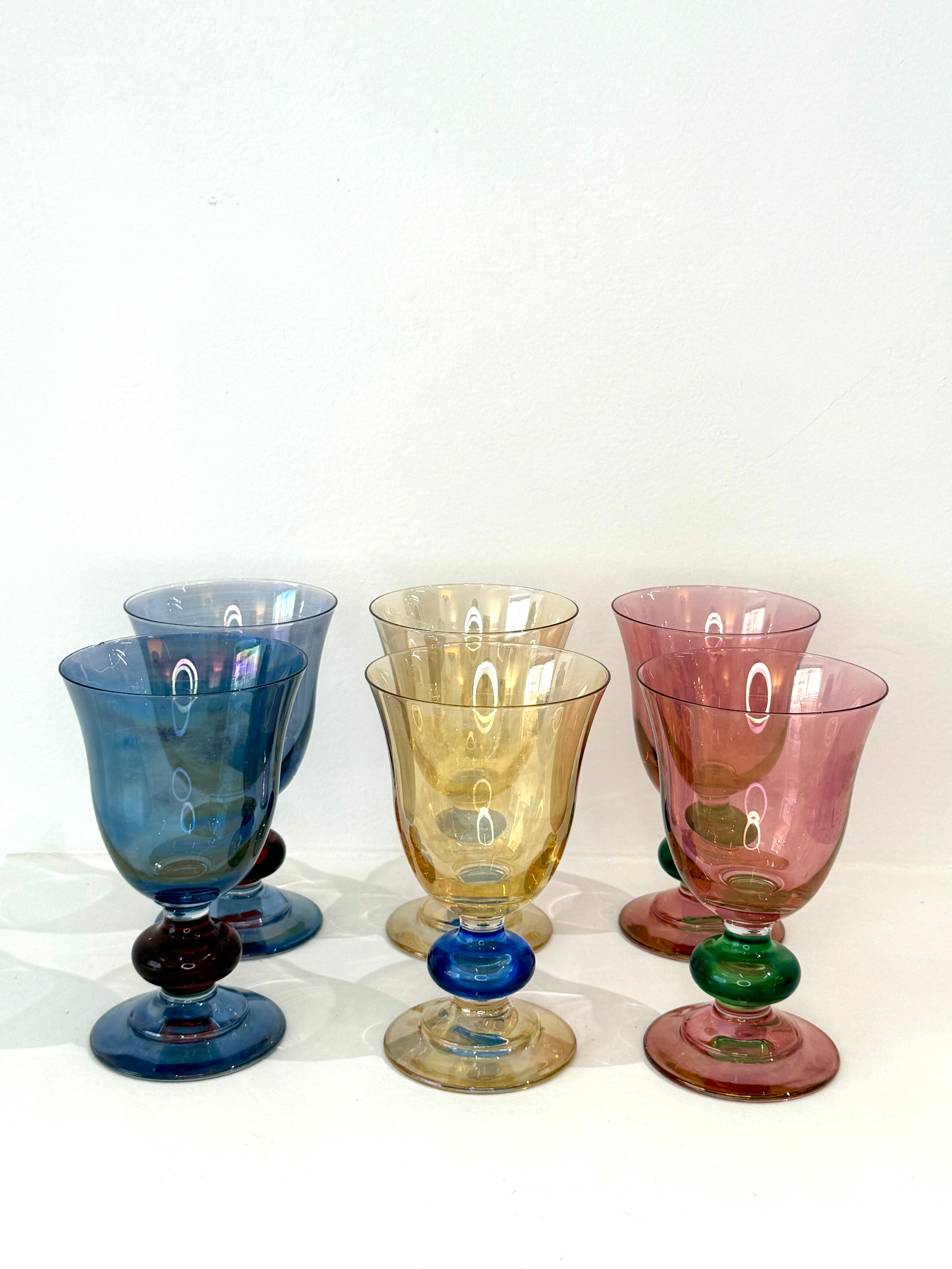 Six verres à vins colorés, 1960s