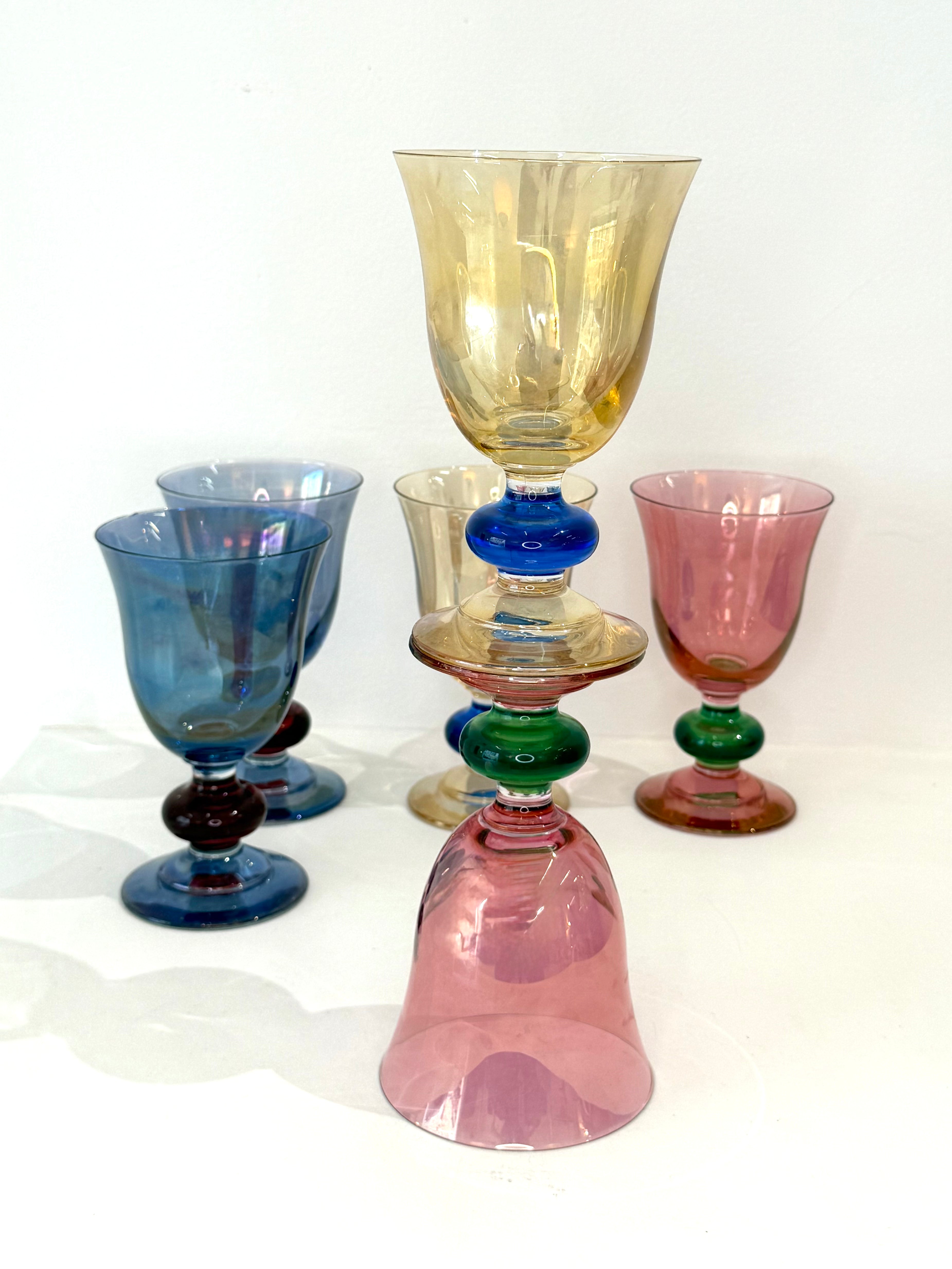 Six verres à vins colorés, 1960s