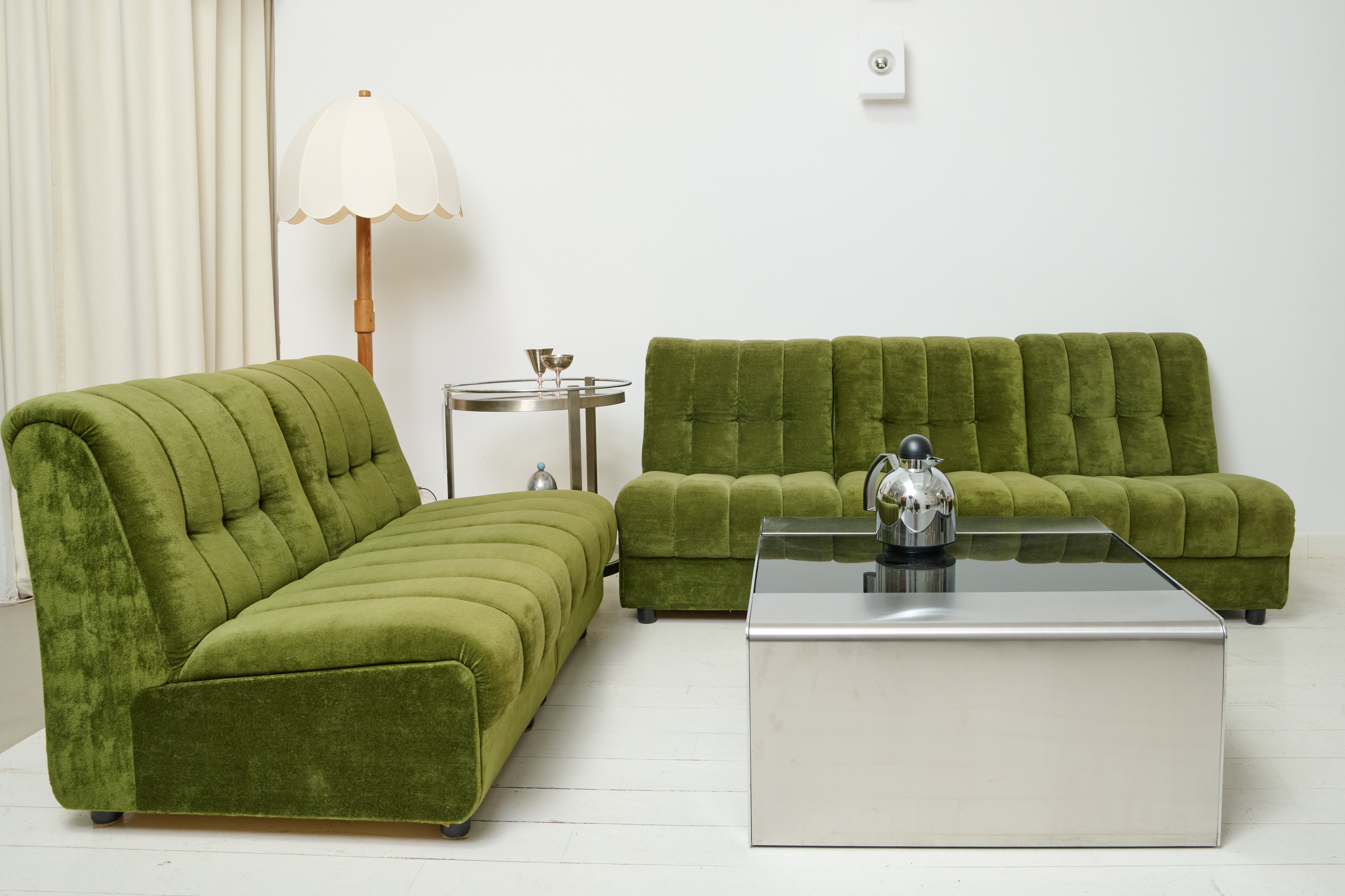 Chauffeuse ou canapé modulable en velours vert, 1970s