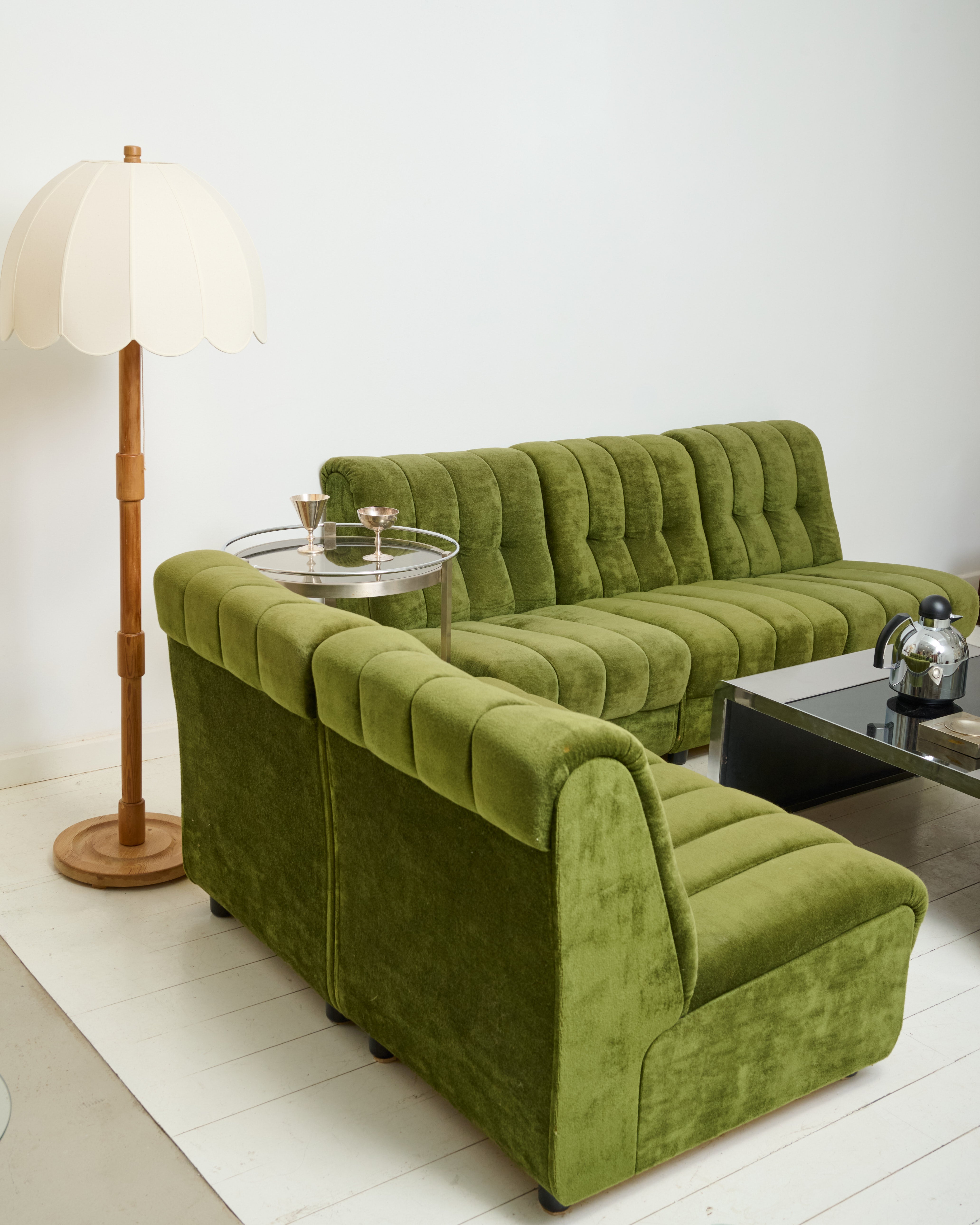 Chauffeuse ou canapé modulable en velours vert, 1970s
