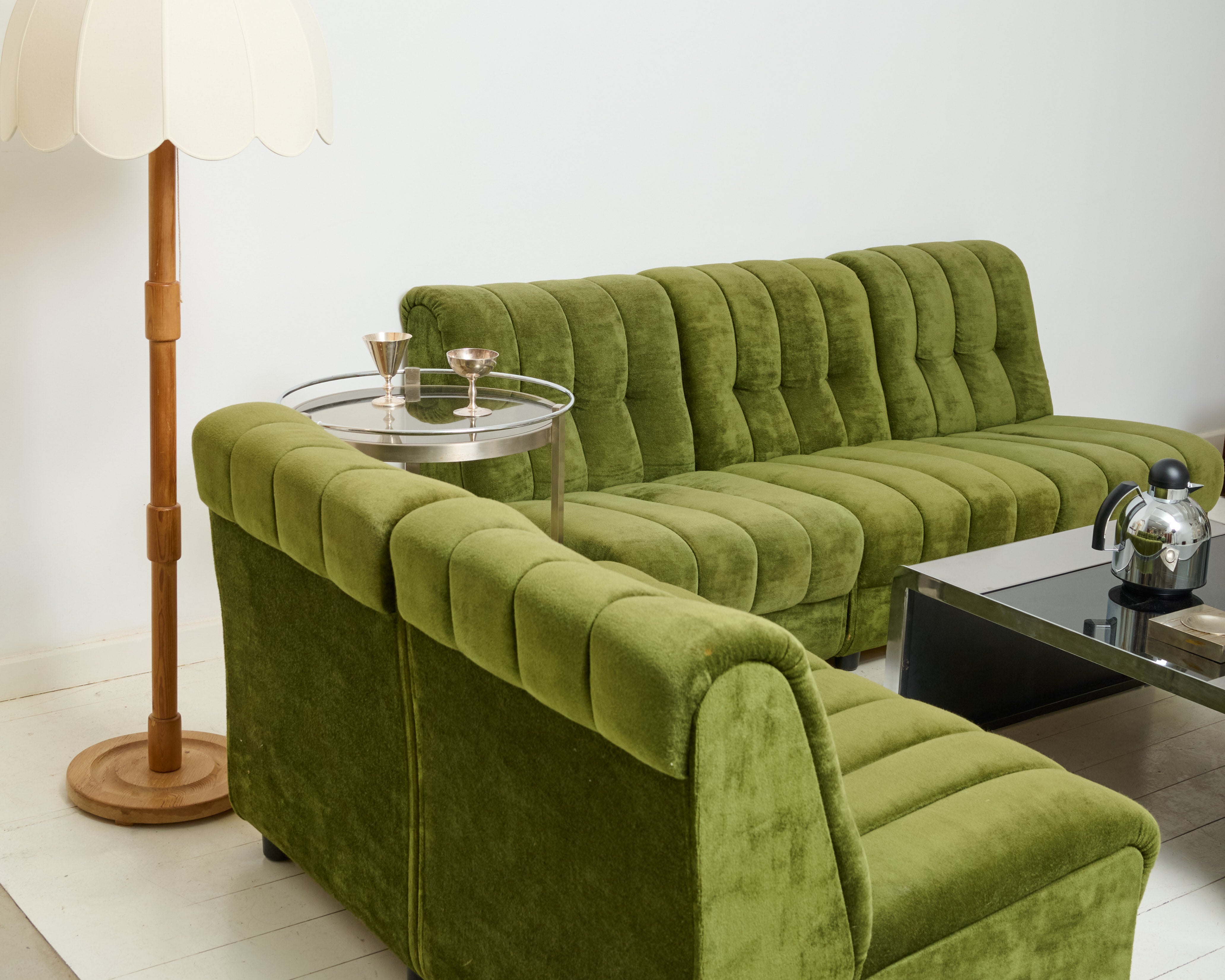 Chauffeuse ou canapé modulable en velours vert, 1970s