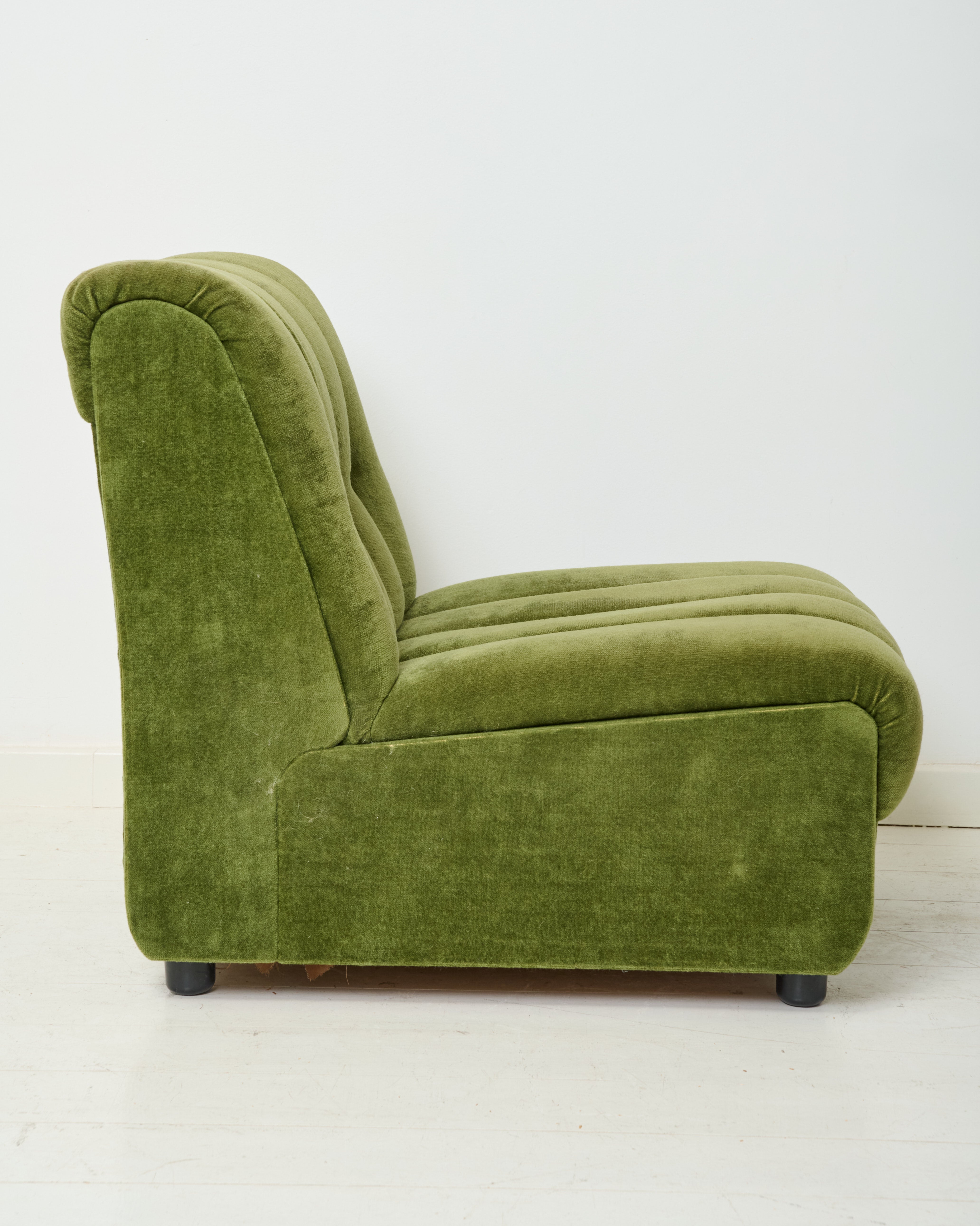 Chauffeuse ou canapé modulable en velours vert, 1970s
