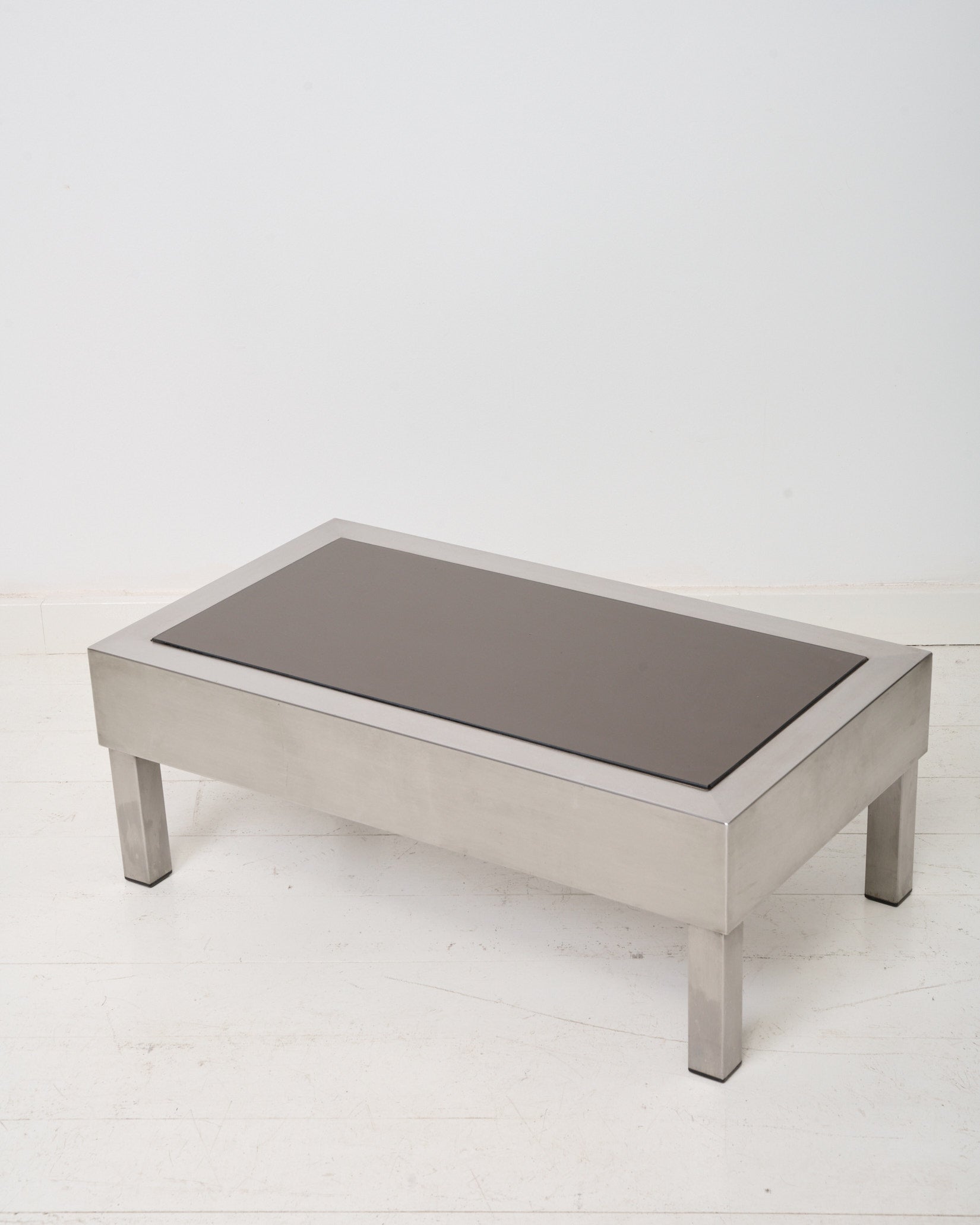 Ensemble table basse et desserte en acier brossé, 1980s