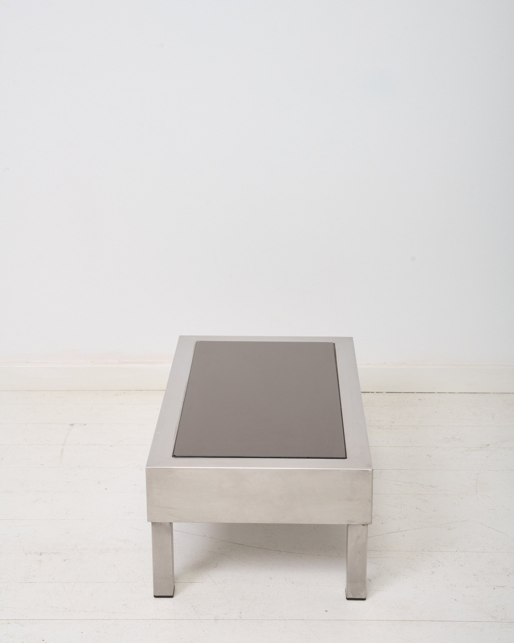 Ensemble table basse et desserte en acier brossé, 1980s