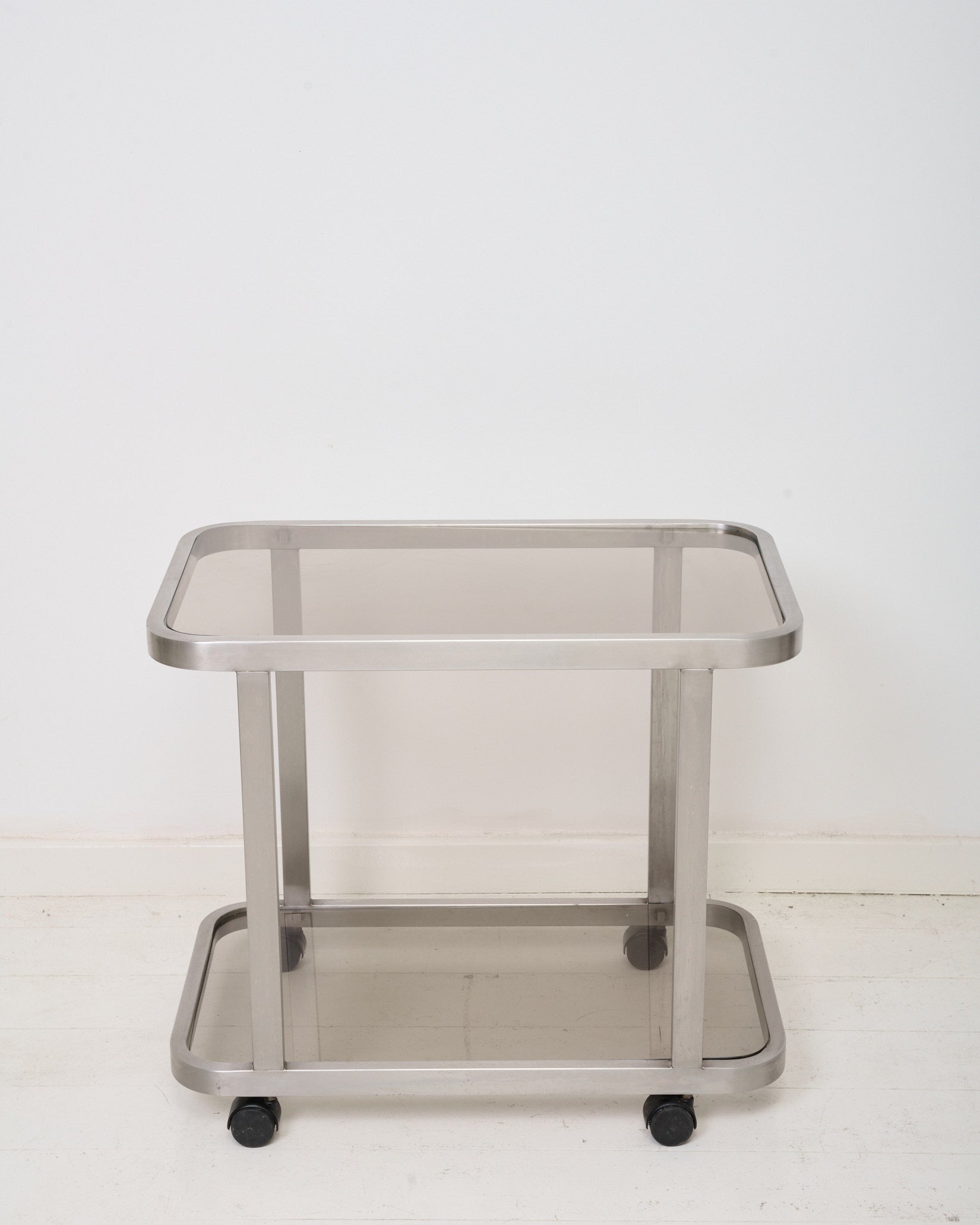 Ensemble table basse et desserte en acier brossé, 1980s