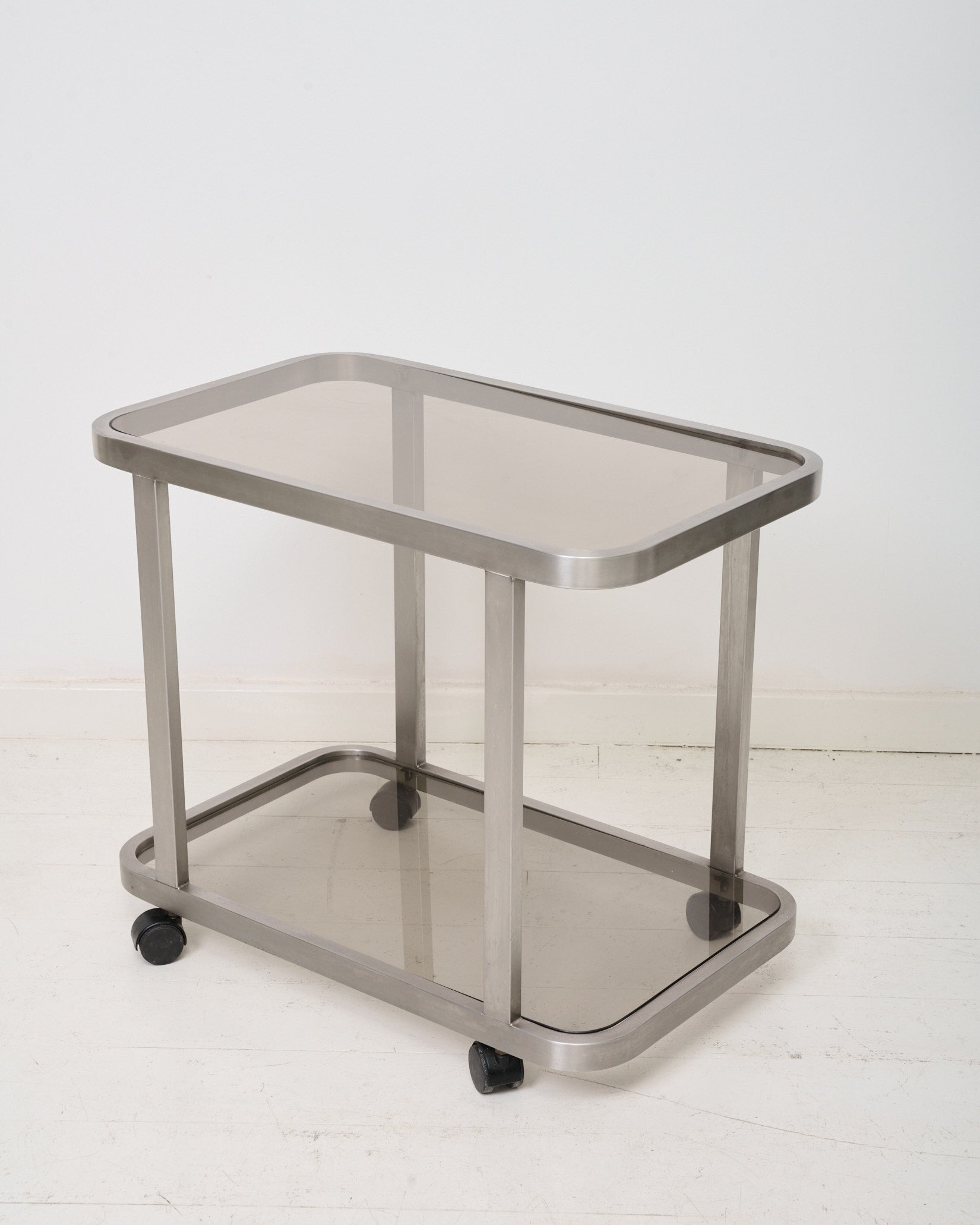 Ensemble table basse et desserte en acier brossé, 1980s