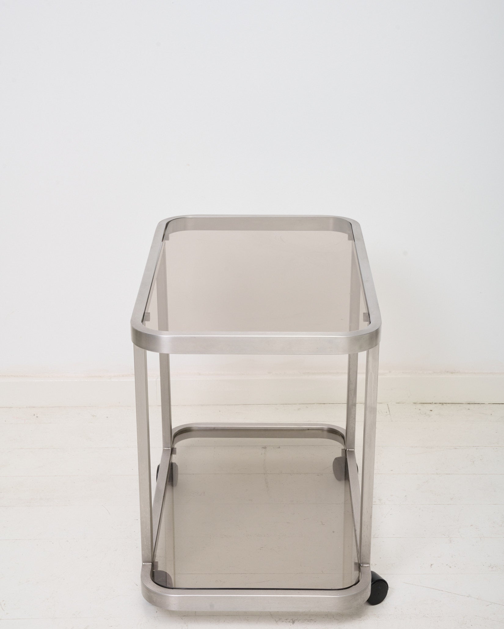 Ensemble table basse et desserte en acier brossé, 1980s