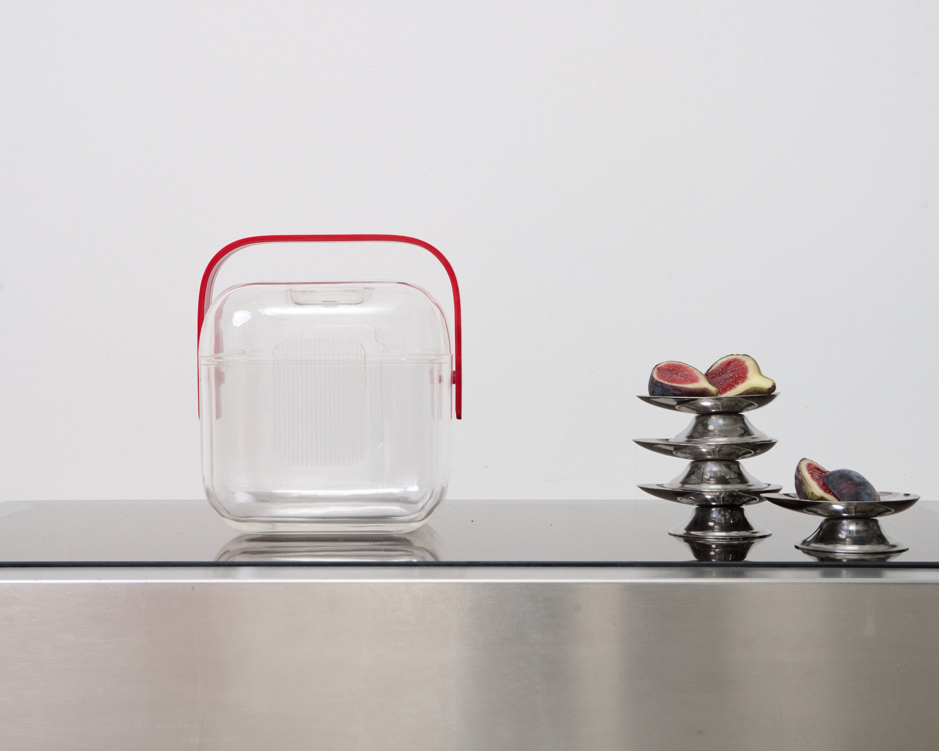 Ensemble table basse et desserte en acier brossé, 1980s