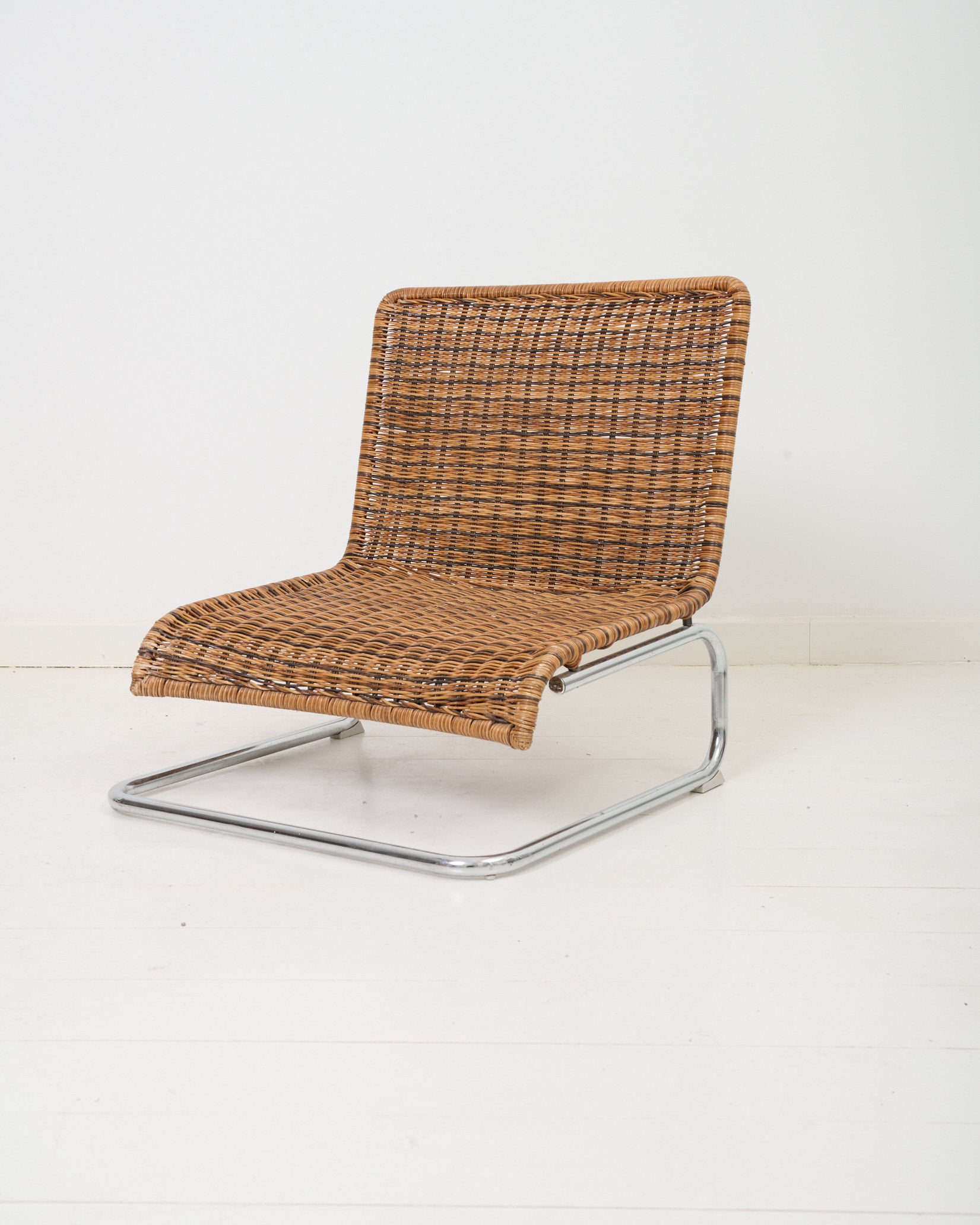 Fauteuil en osier et chrome, 1970s