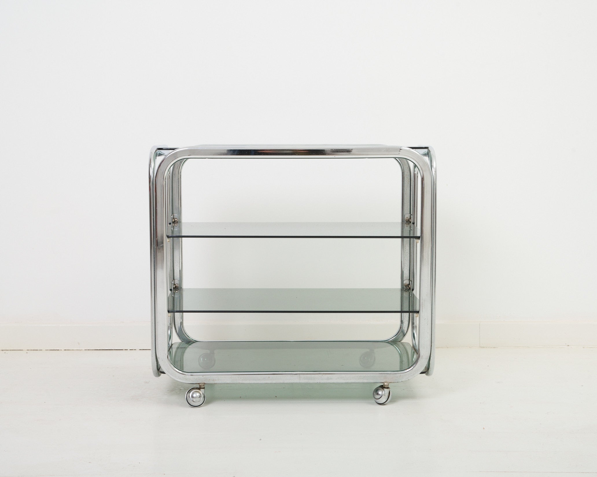 Desserte en chrome et verre fumé, 1970s